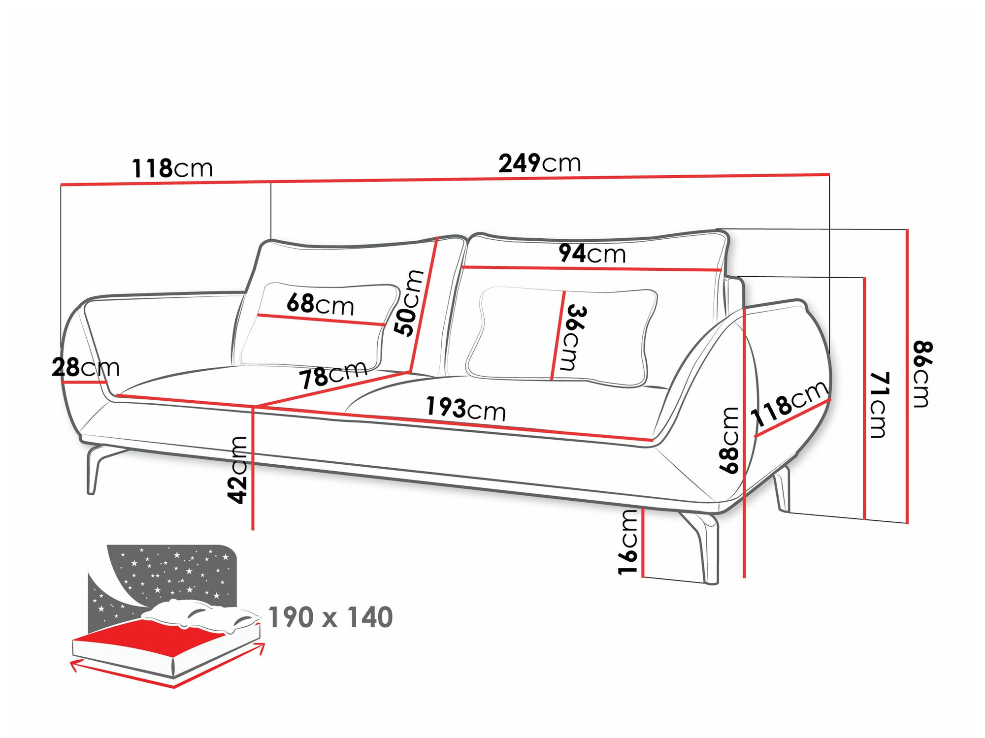 Kauč na razvlačenje Lincoln 197 (Aragon 39)