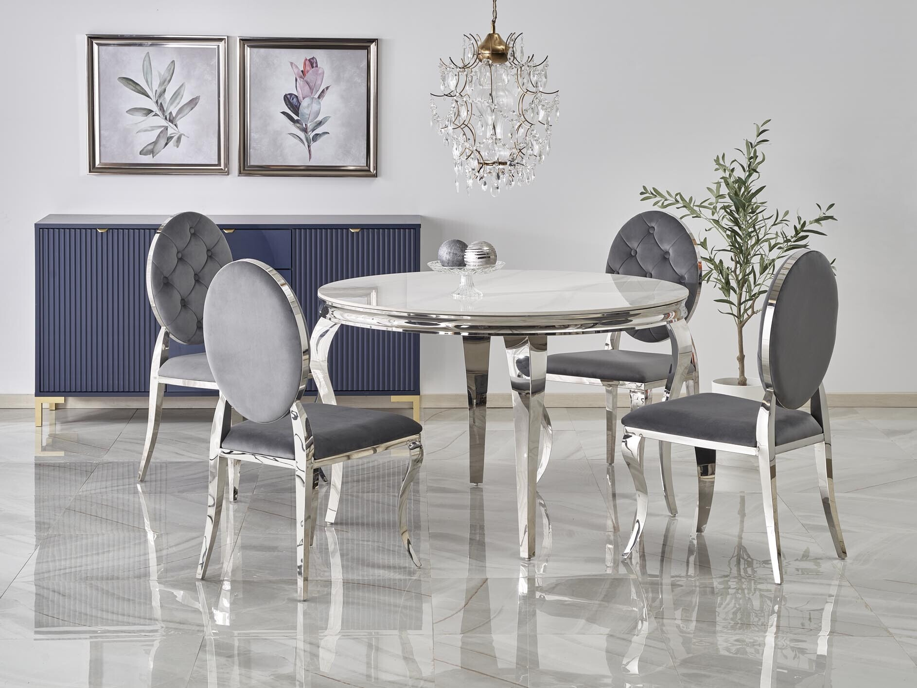 Stol Houston 1813 (Bijeli mramor + Srebrna)