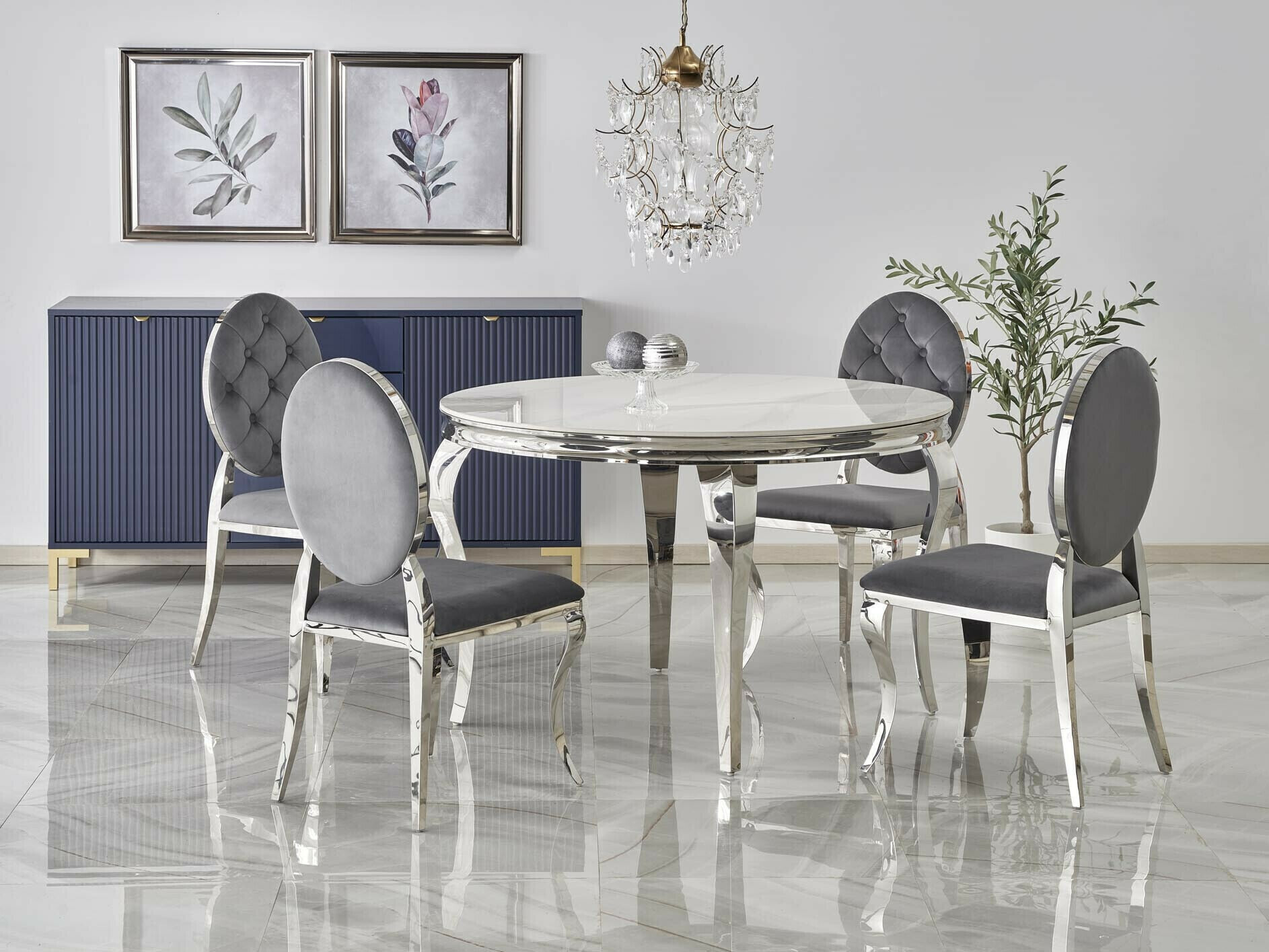 Blagovaonski set Houston 1828 (Bijeli mramor + Siva)