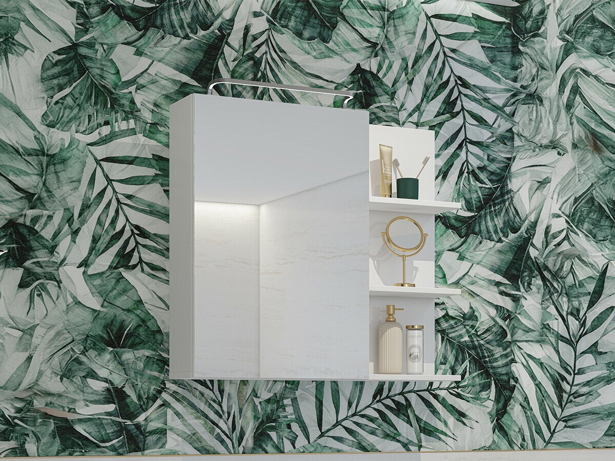 Kupaonski ormarić s ogledalom Tecavu 102 (Sjajno bijela + Bijela)