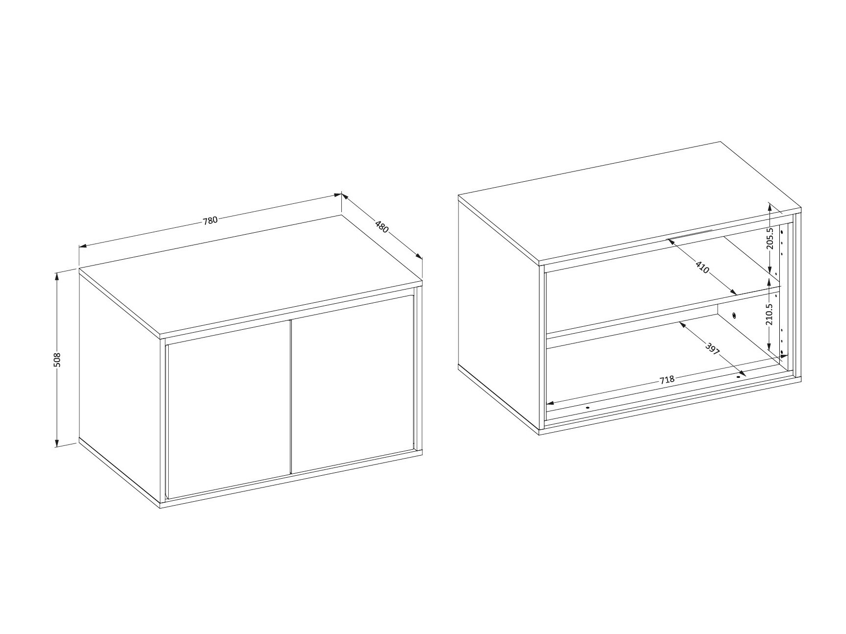 Zidni ormarić za umivaonik Tecavu 103 (Sjajno bijela + Bijela)