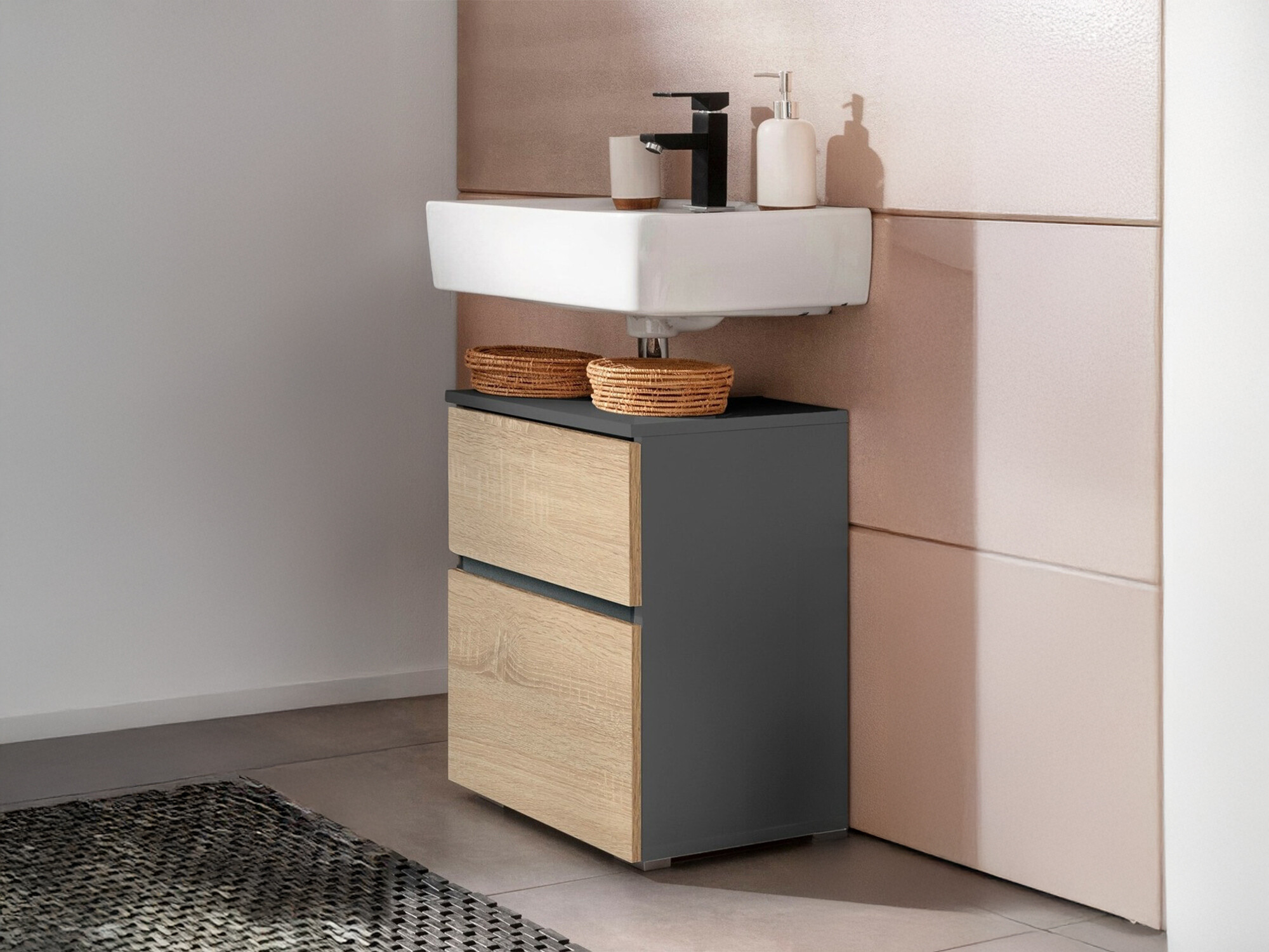 Samostojeći kupaonski ormarić za umivaonik Soncamu 103 (Antracit + Hrast)