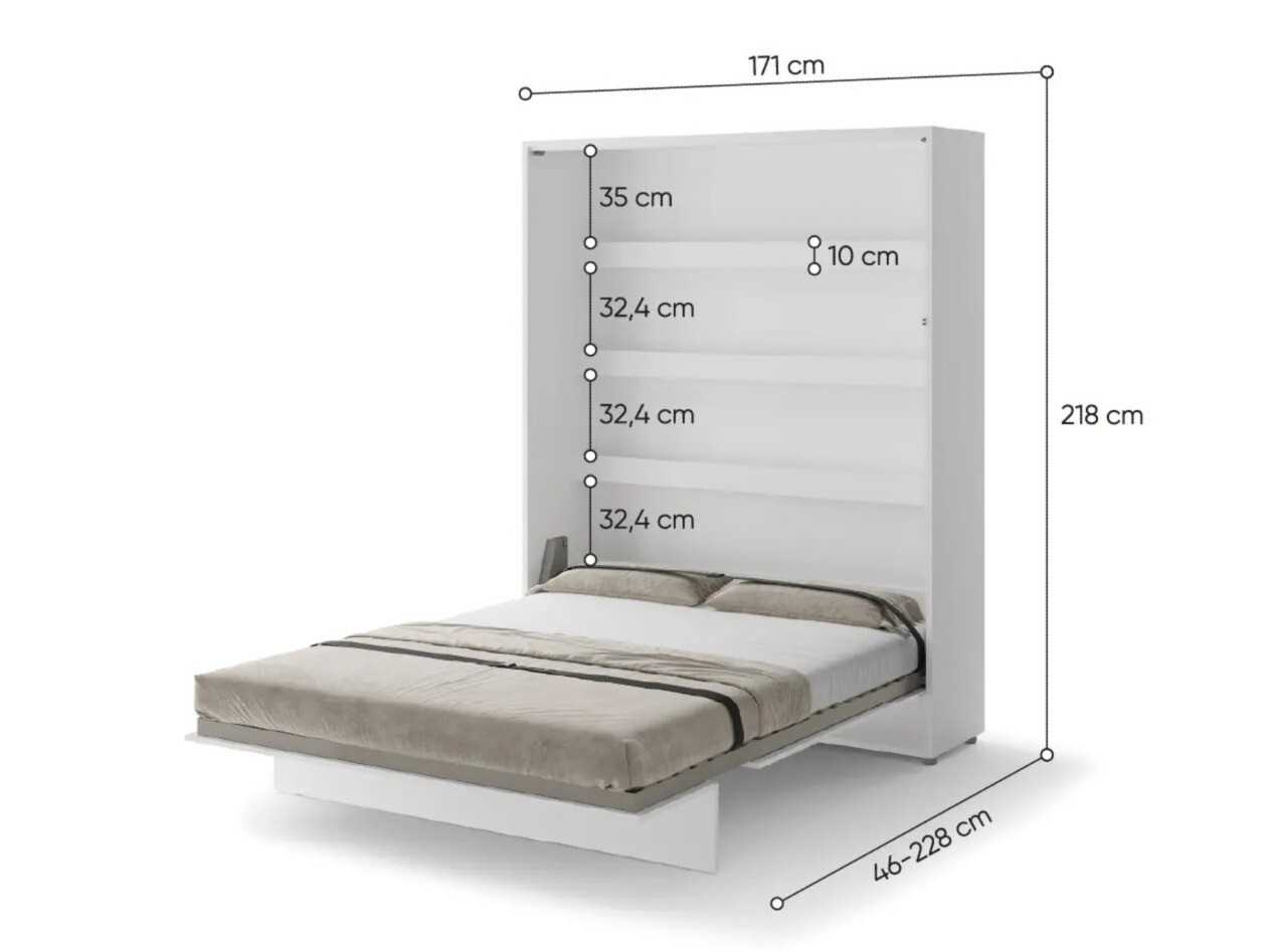 Zidni krevet Concept Pro Lenart (Bijela + Sjajno bijela)