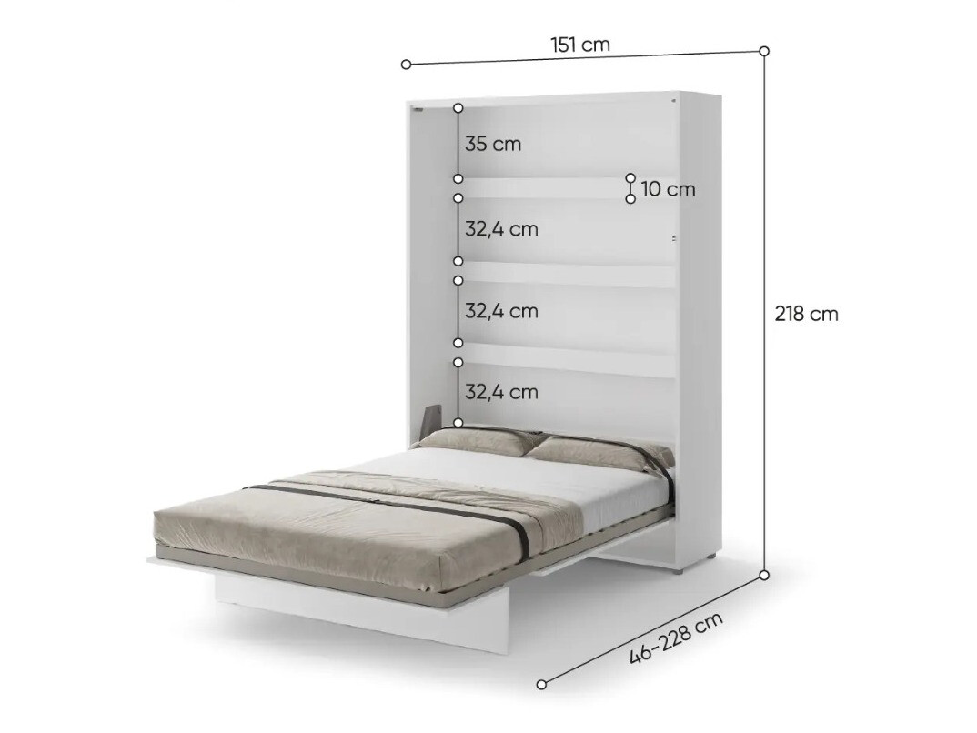 Zidni krevet Concept Pro Lenart Levfere 102 (Bijela + Sjajno bijela)