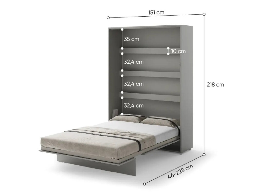Zidni krevet Concept Pro Lenart Levfere 102 (Siva)