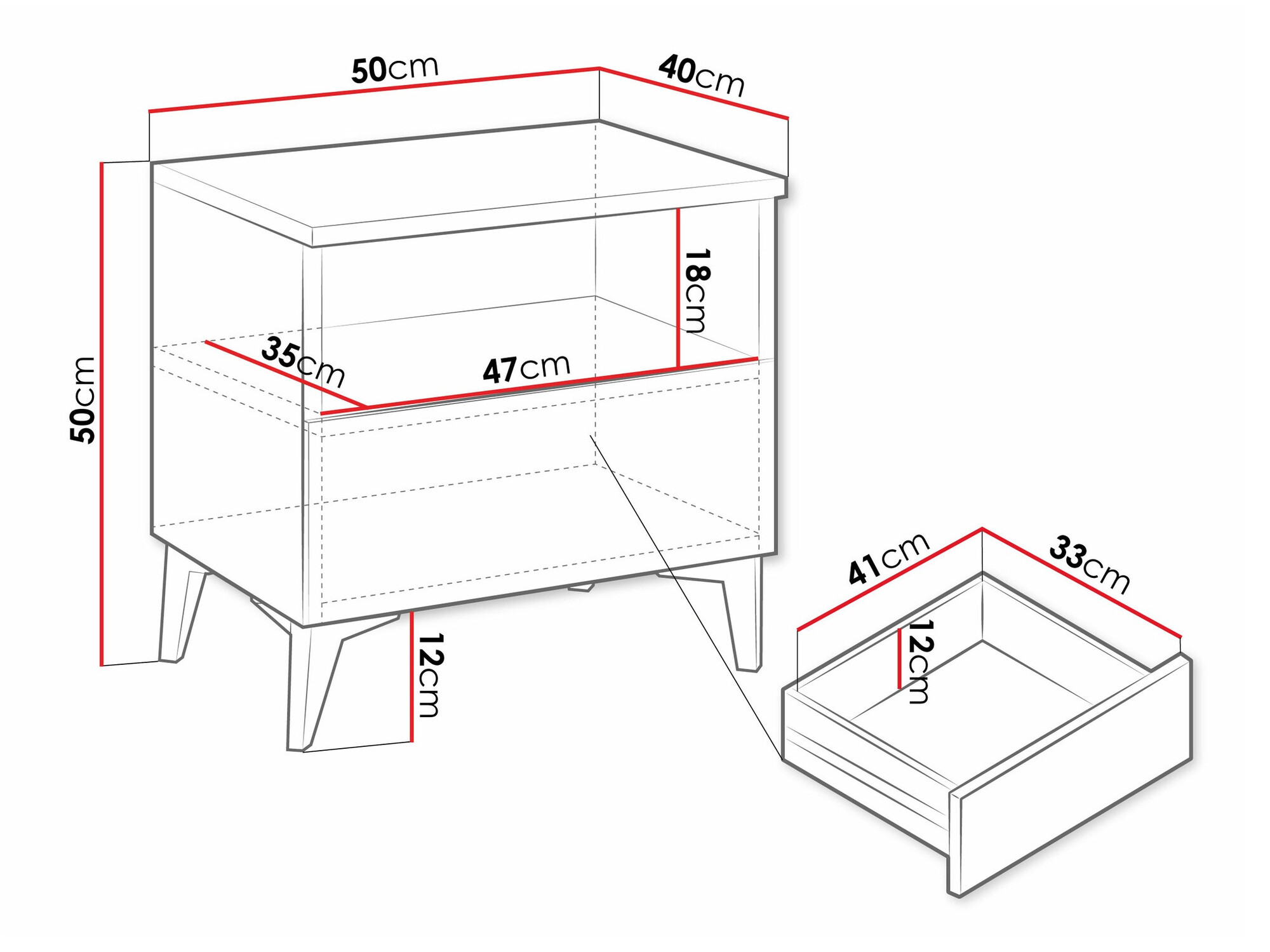 Noćni ormarić Comfivo 493 (Bijela + Sjajno bijela)