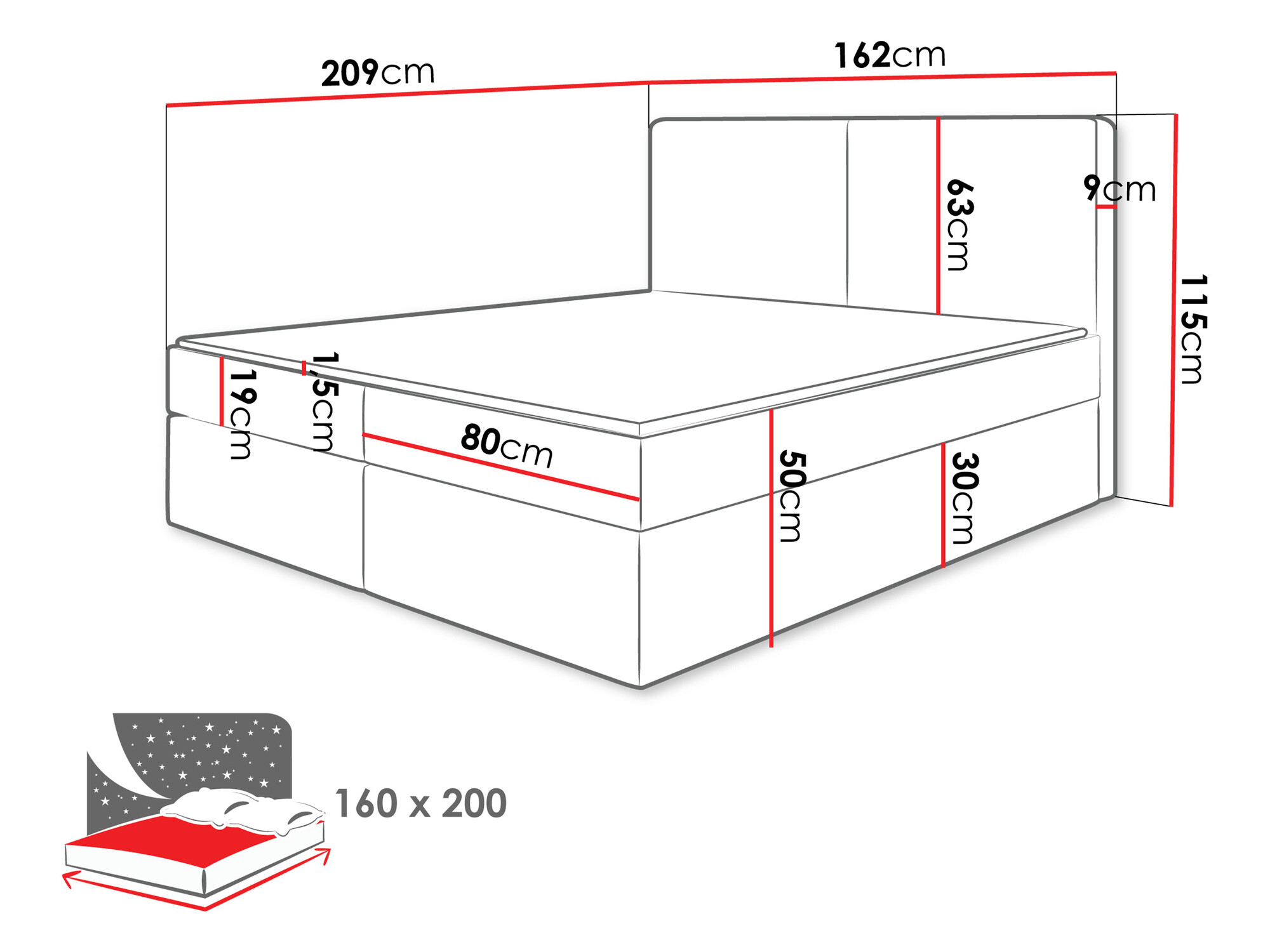 Boxspring krevet Zanesville 100 (Manila 16)