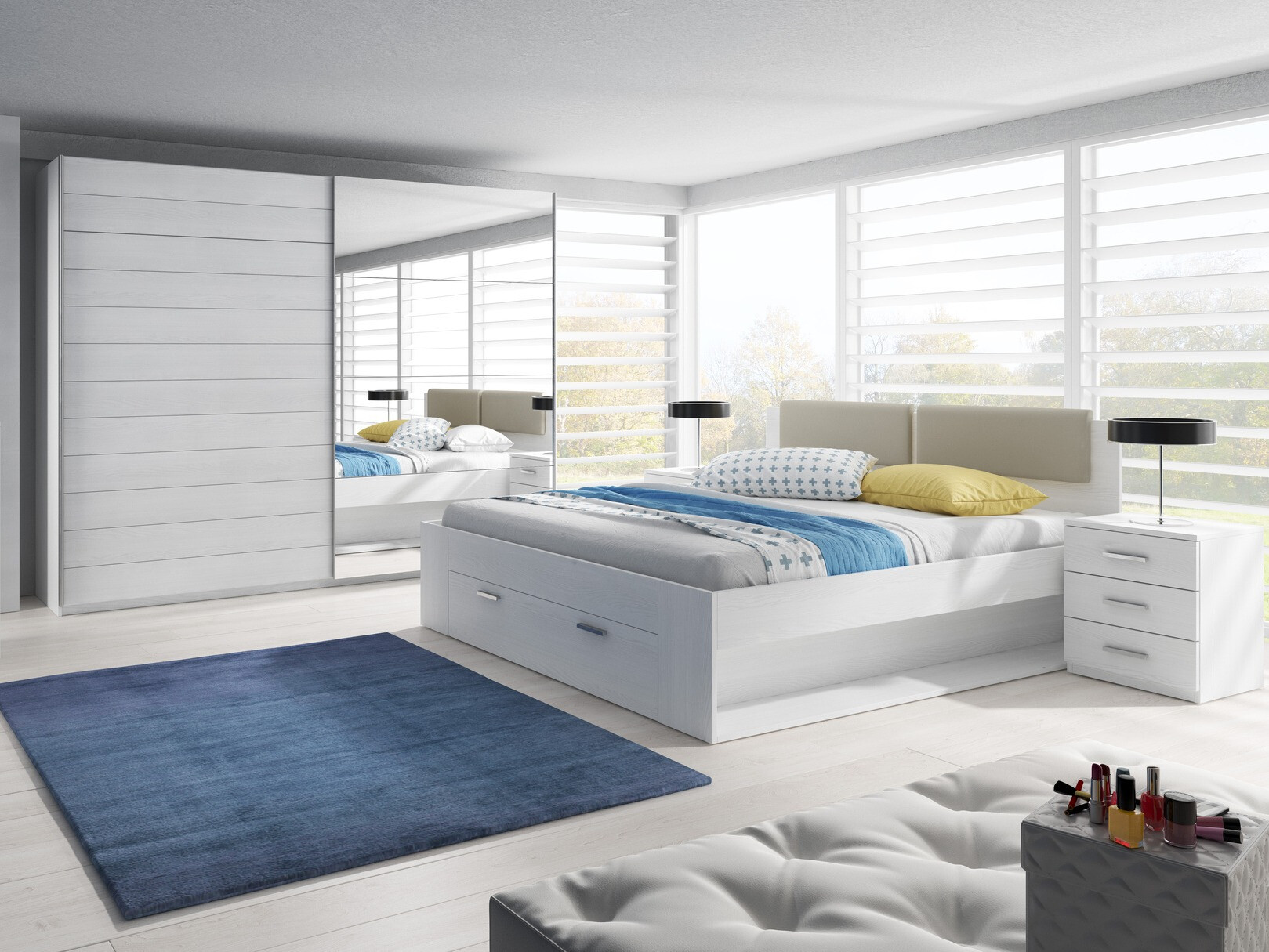 Krevet Levruvu 110 (Izbijeljeni jasen + Bež)