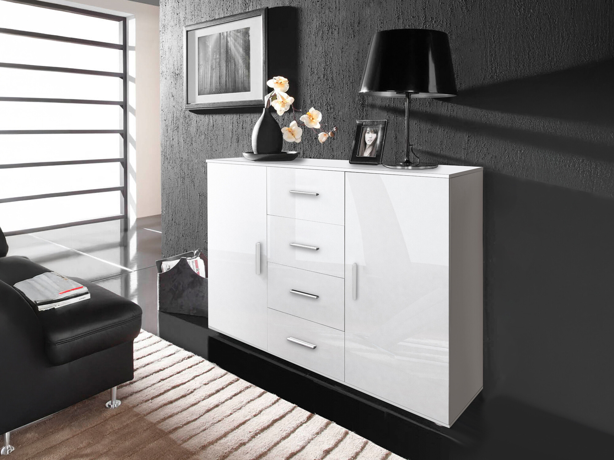 Komoda Charlotte 118 (Bijela + Sjajno bijela)