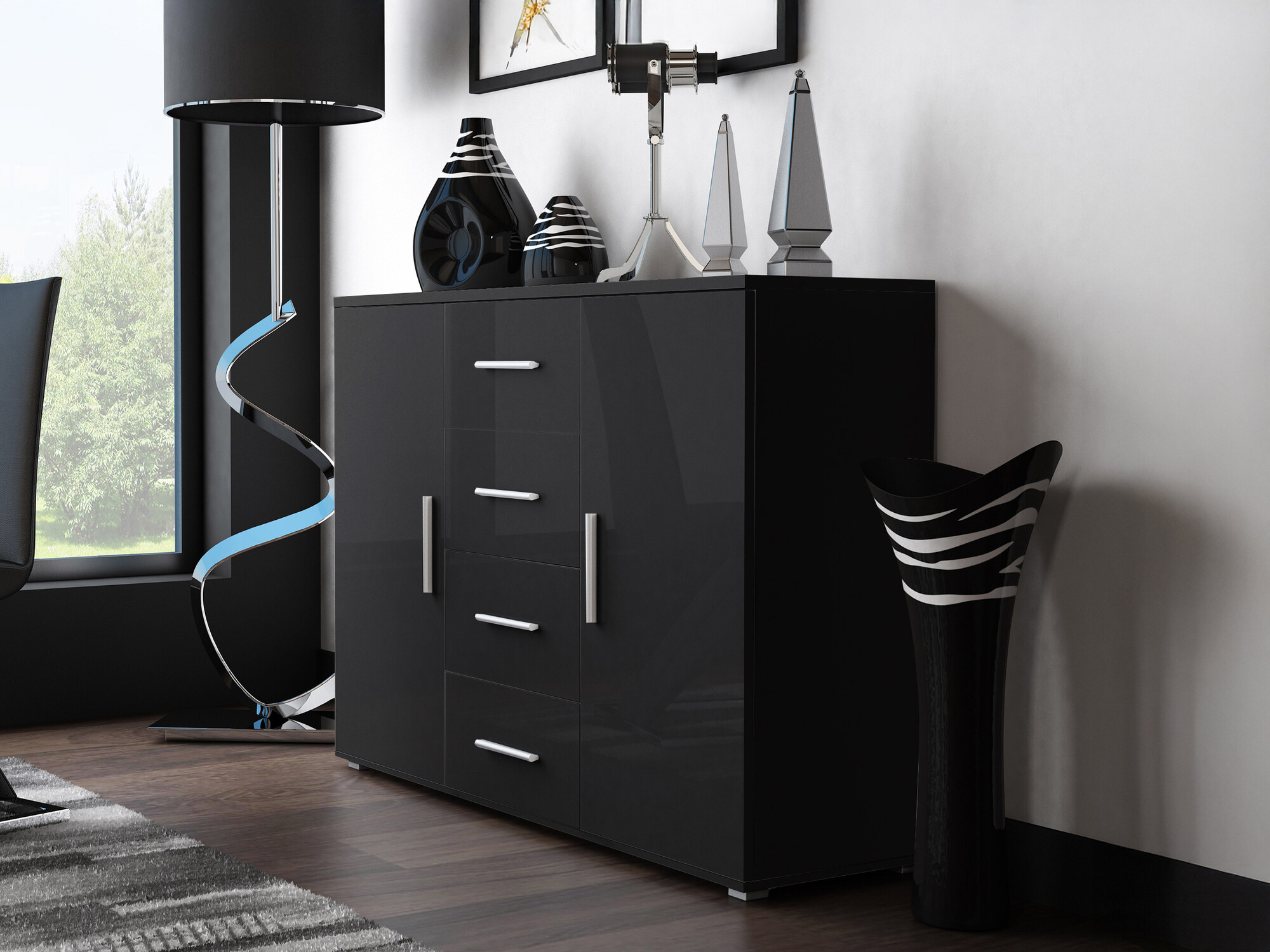 Komoda Charlotte 118 (Crna + Sjajno crna)