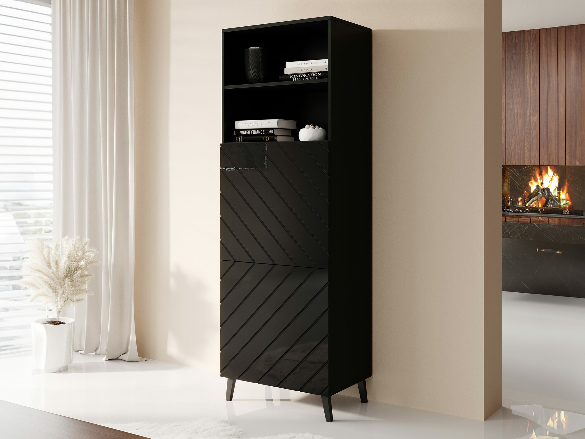 Polica Charlotte 178 (Crna + Sjajno crna)