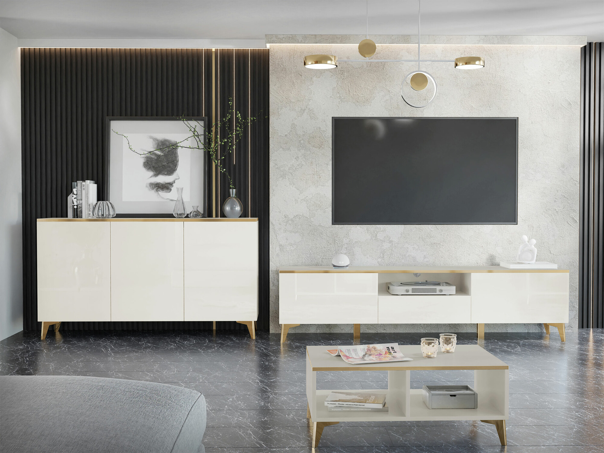 TV stol Comfivo Virfera 102 (Bež + Sjaj bež)
