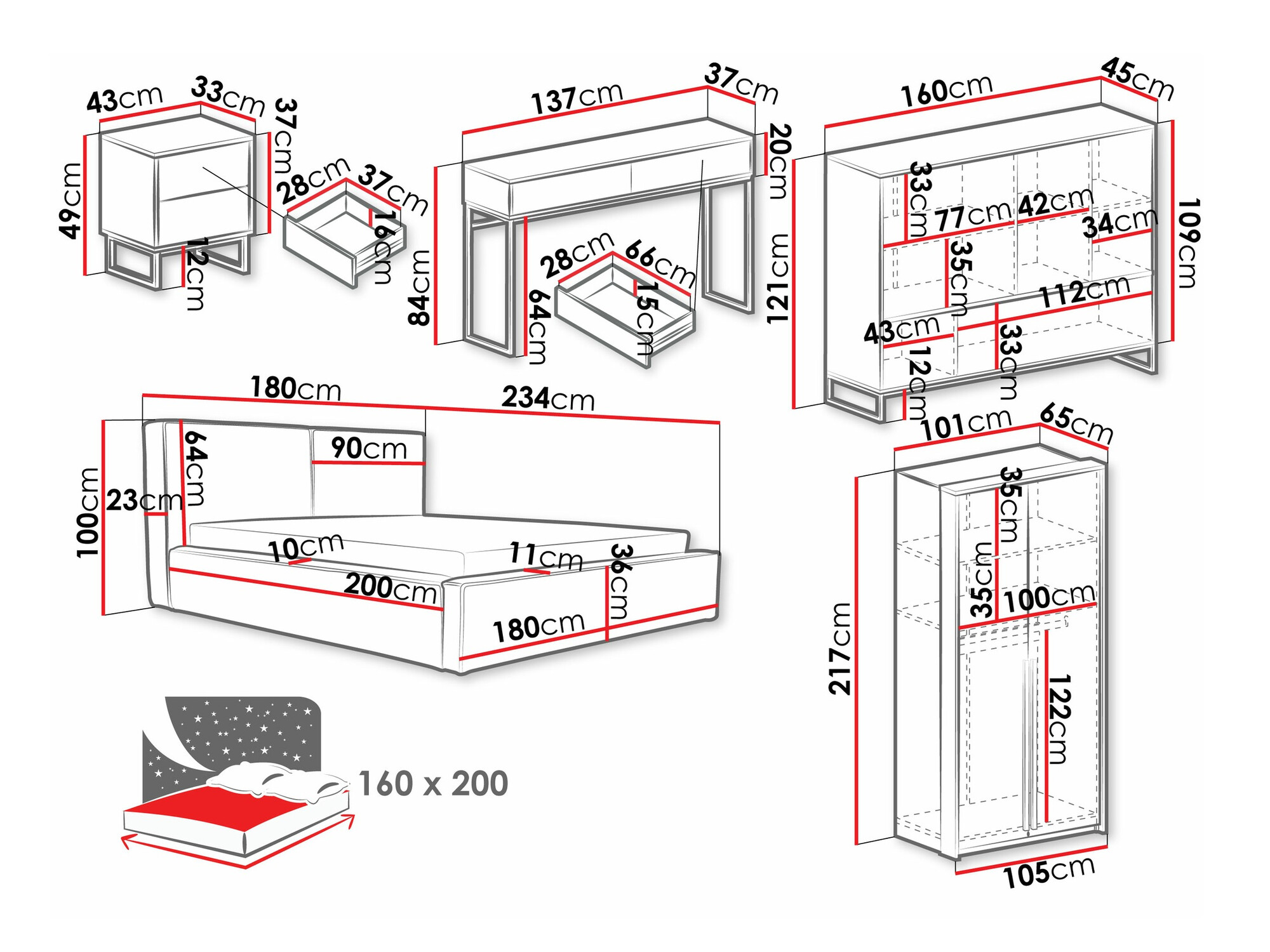 Set za spavaću sobu Calcalo 110 (Bež)