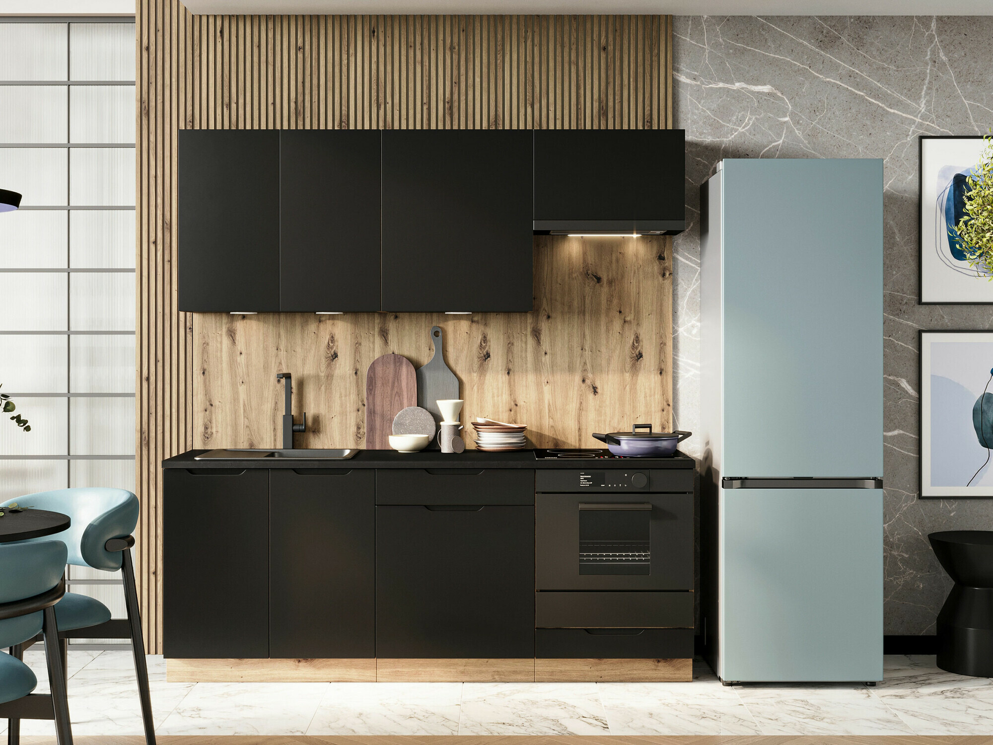 Kuhinjski set Trenton 180 (Crna + Artisan hrast)