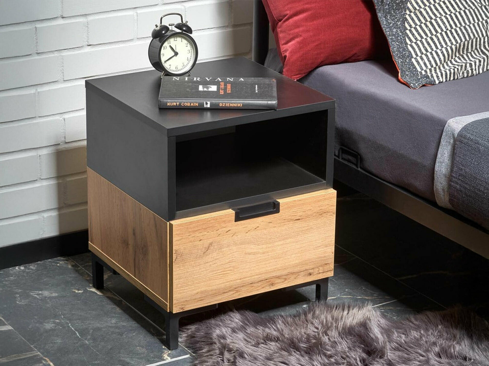 Noćni ormarić Houston 1225 (Crna + Hrast Wotan)