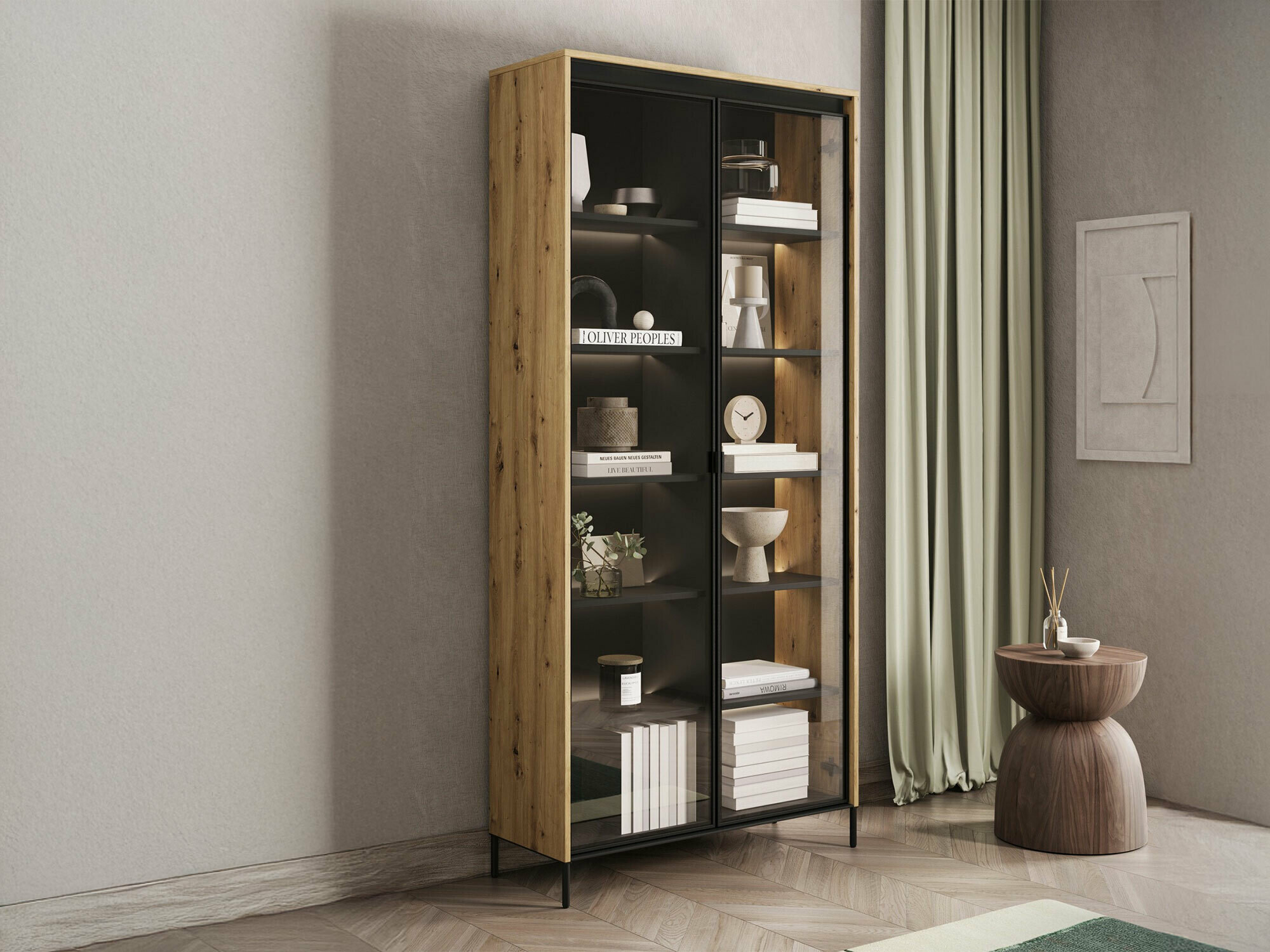 Polica Fernolu 106 (Hrast Artisan + Crna)