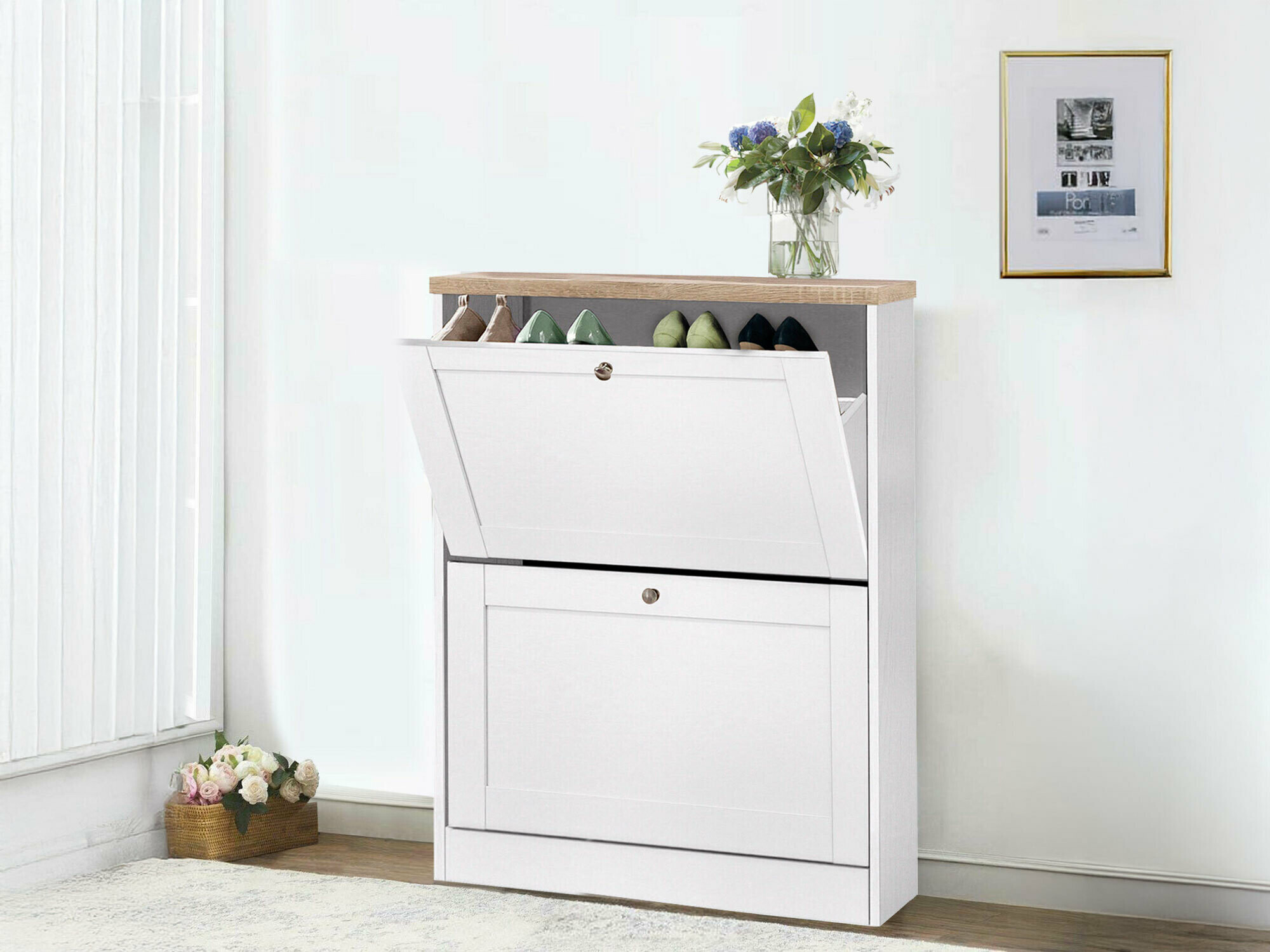 Ormarić za cipele Cirtene 100 (Bijela + Hrast)