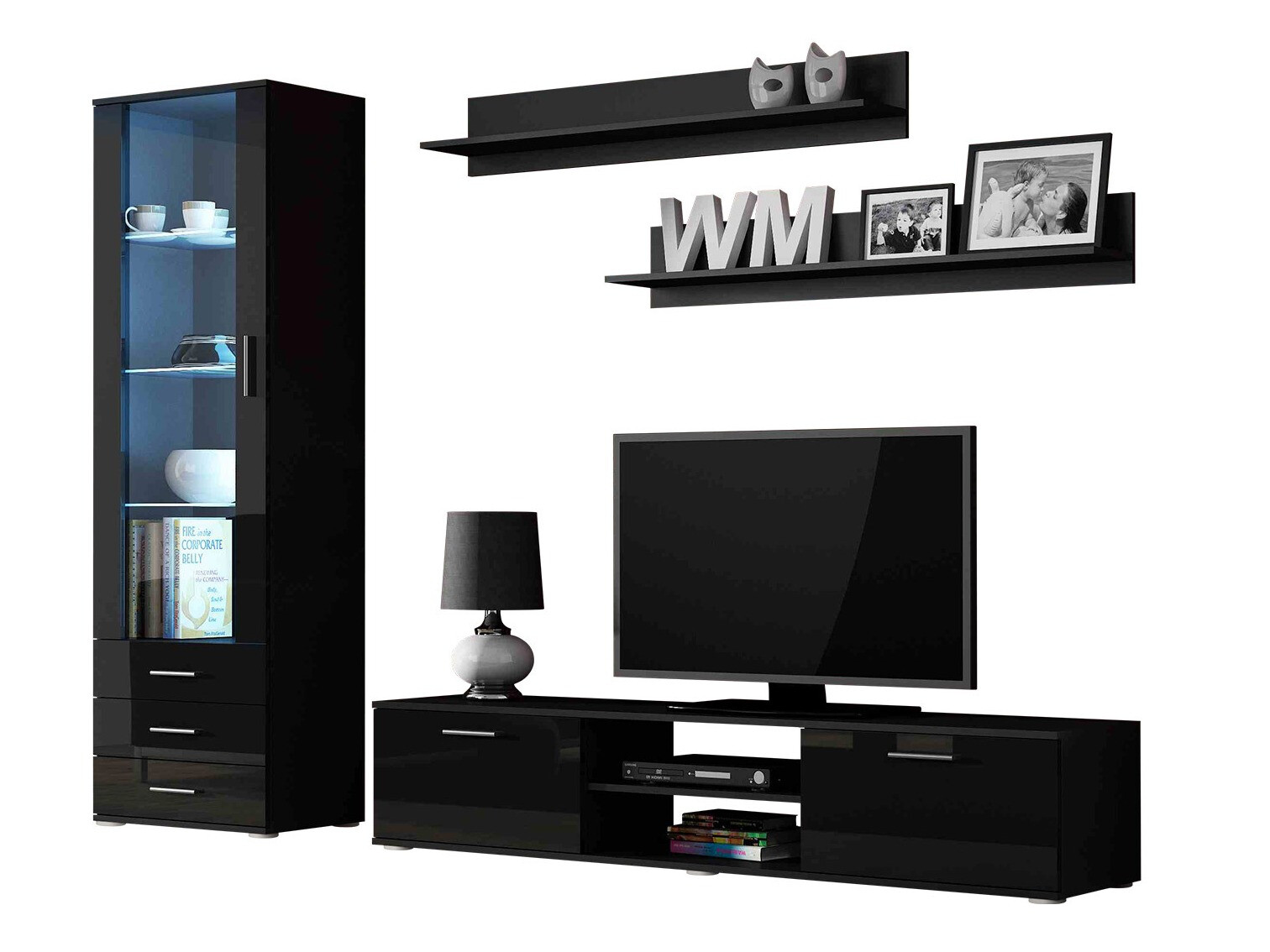 Set za dnevni boravak Tornola 107 (Crna + Sjajno crna)