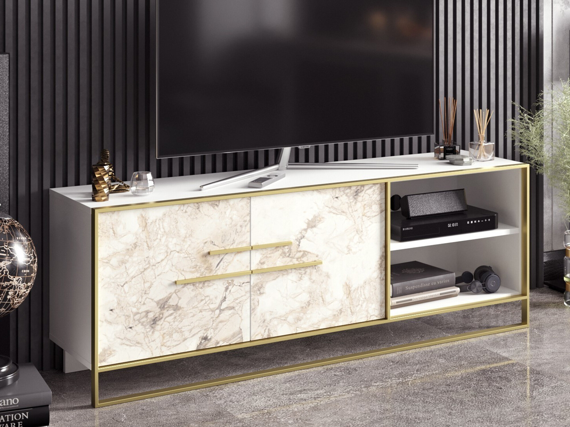 TV stol Kailua 1169 (Zlatna + Bijeli mramor)