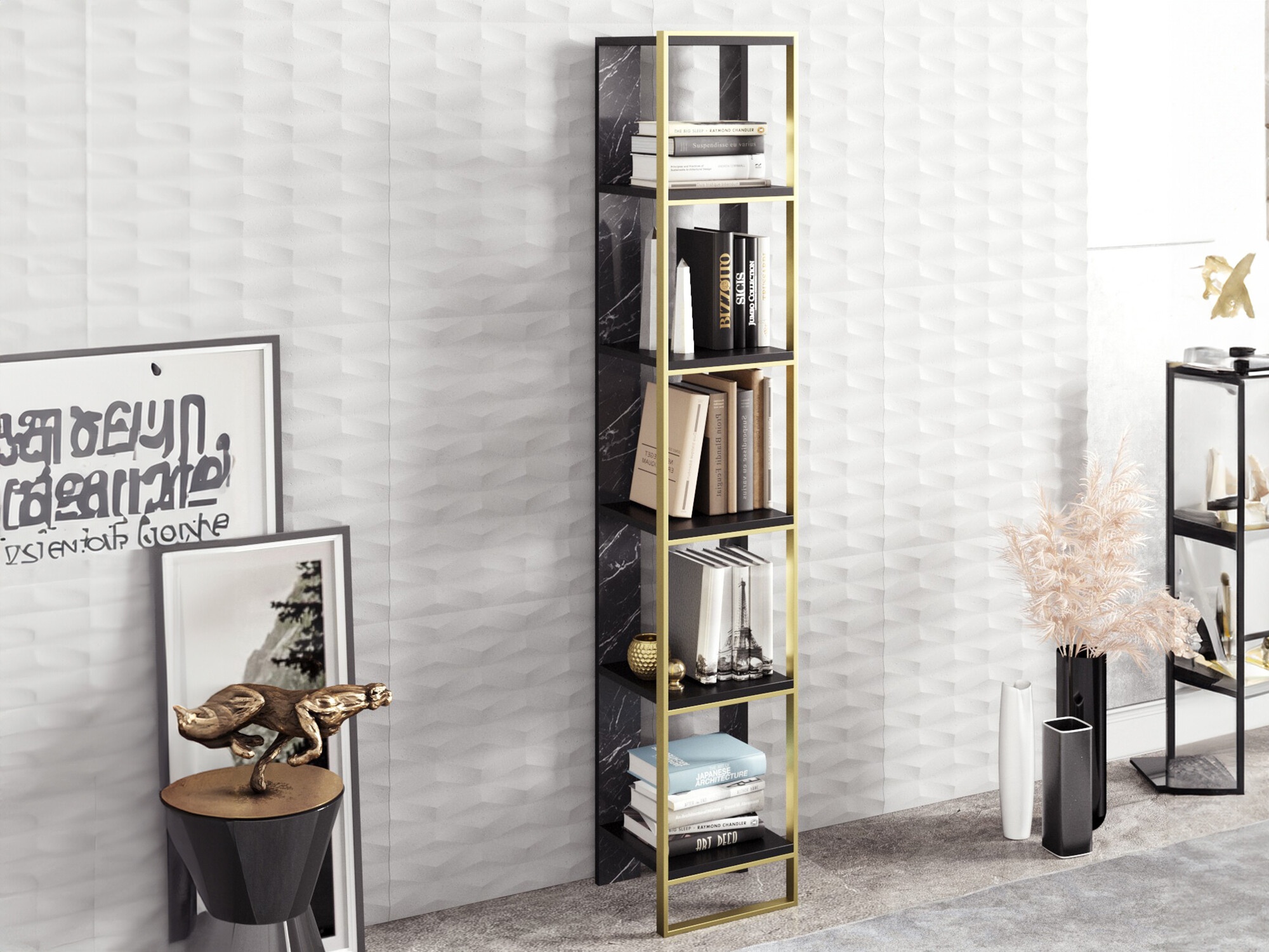 Polica Kailua 1092 (Crni mramor + Zlatna)