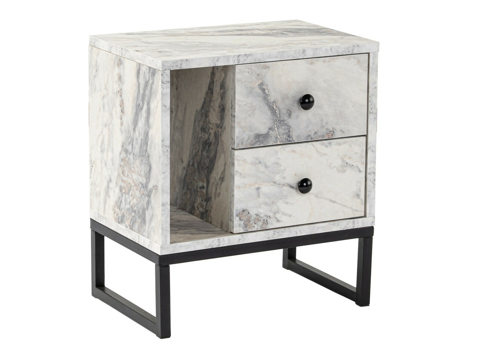 Noćni ormarić Novato 109 (Bijeli mramor + Crna)