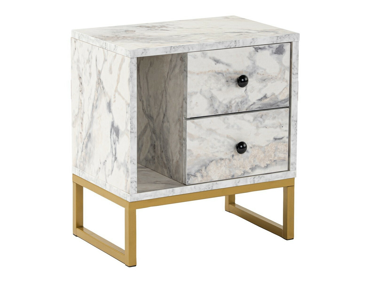 Noćni ormarić Novato 109 (Bijeli mramor + Zlatna)