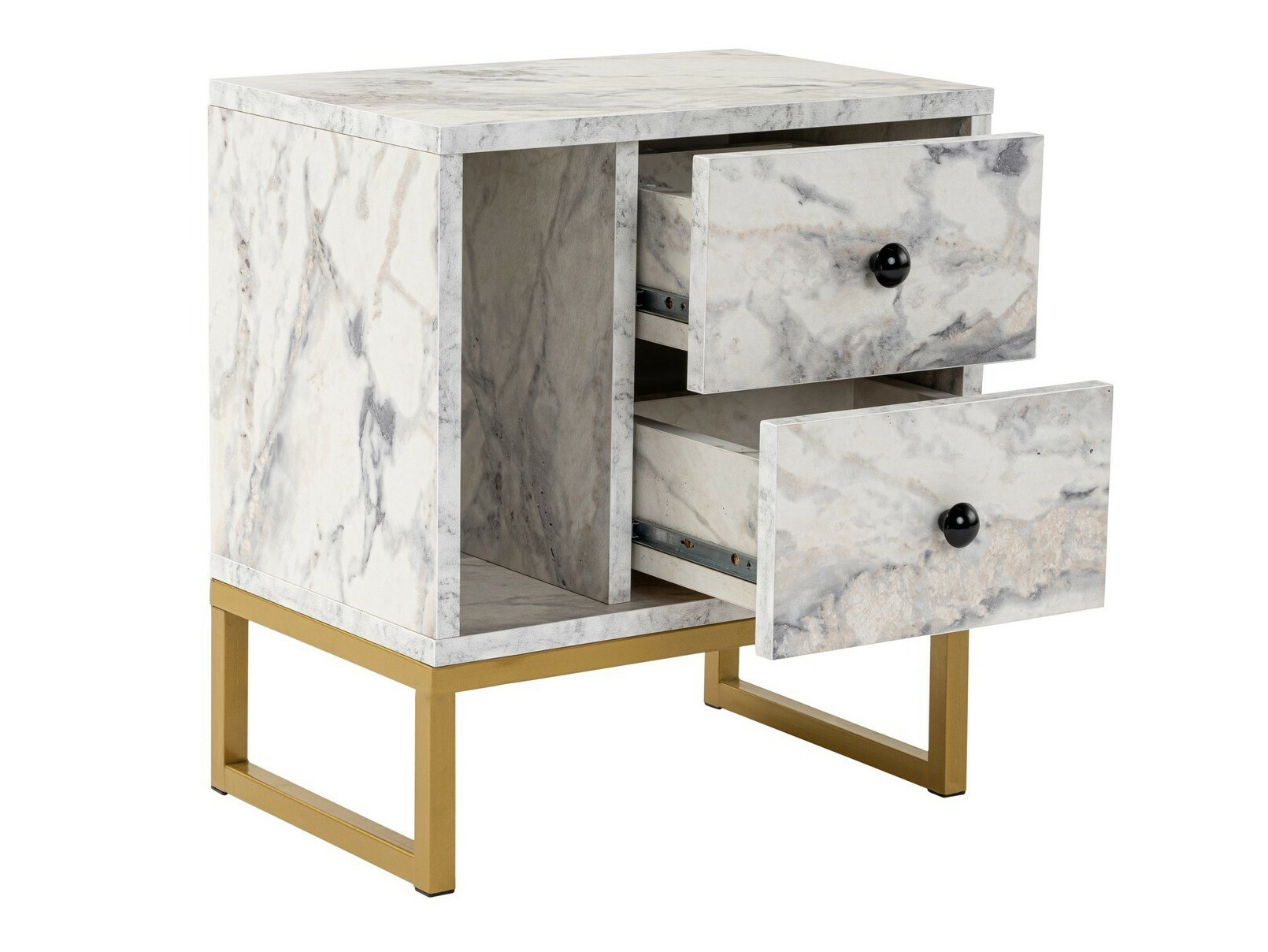 Noćni ormarić Novato 109 (Bijeli mramor + Zlatna)