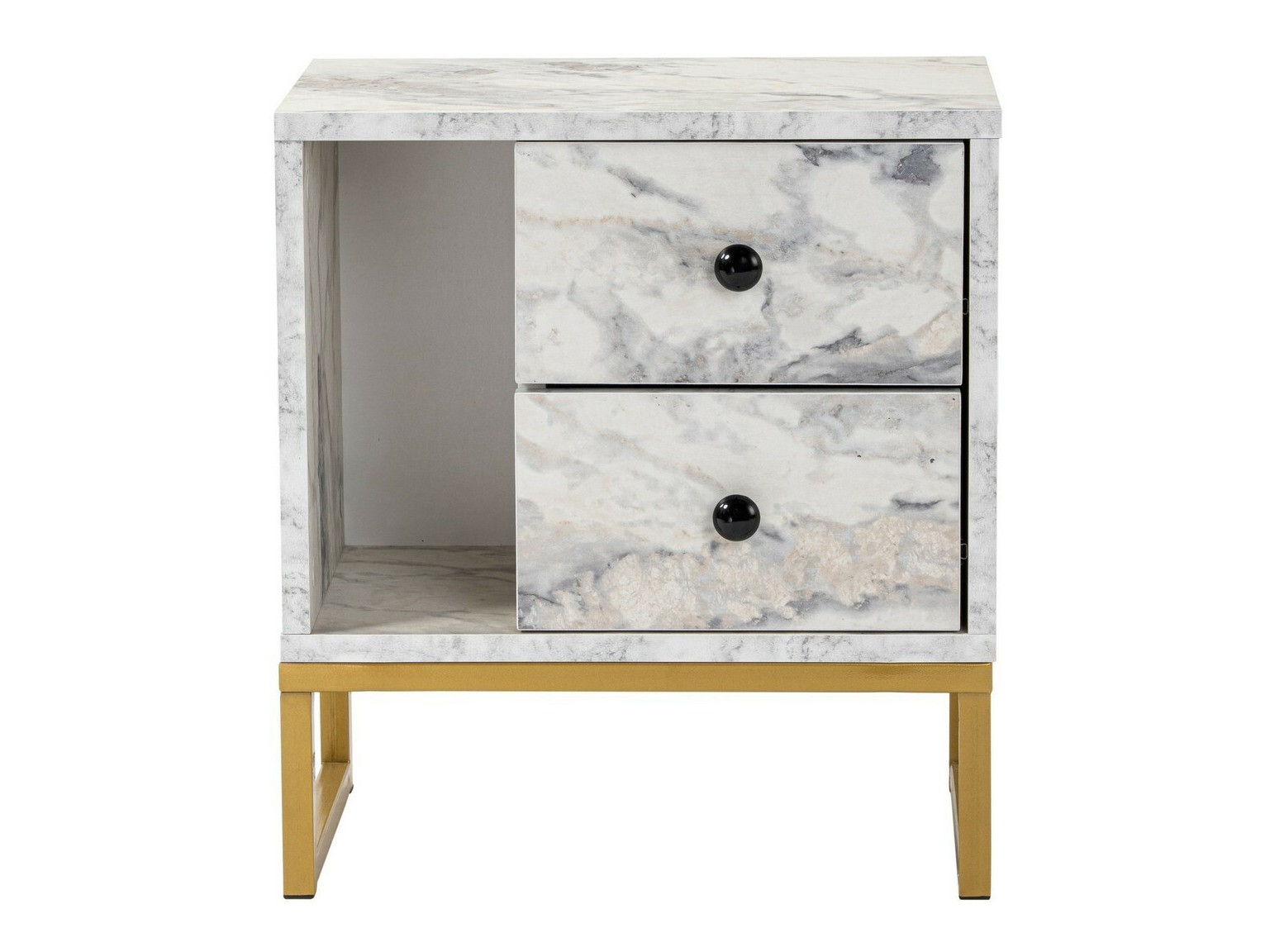 Noćni ormarić Novato 109 (Bijeli mramor + Zlatna)