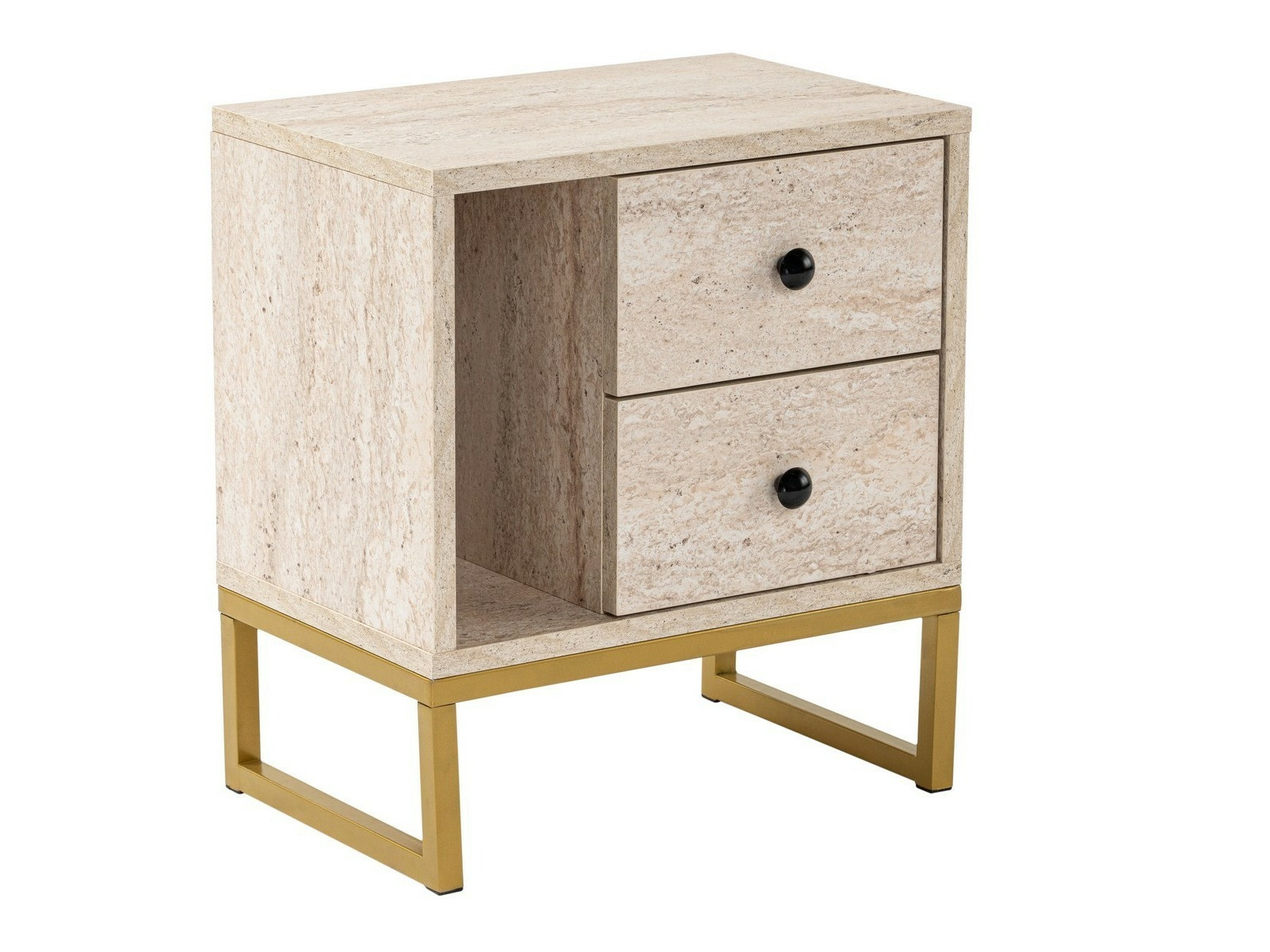 Noćni ormarić Novato 109 (Svijetla Travertine + Zlatno)