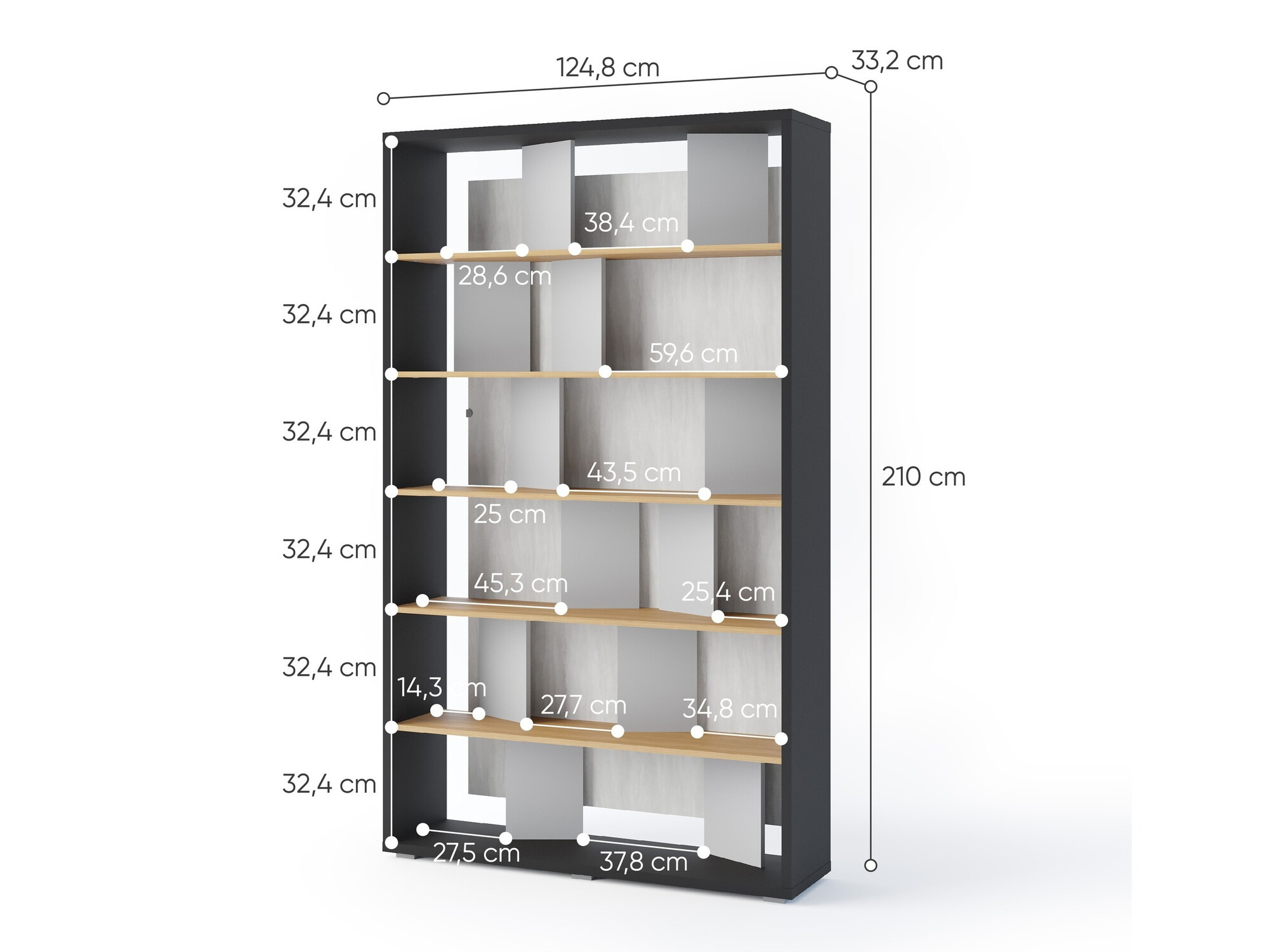 Polica Fresno 154 (Siva + Grafit + Hrast)