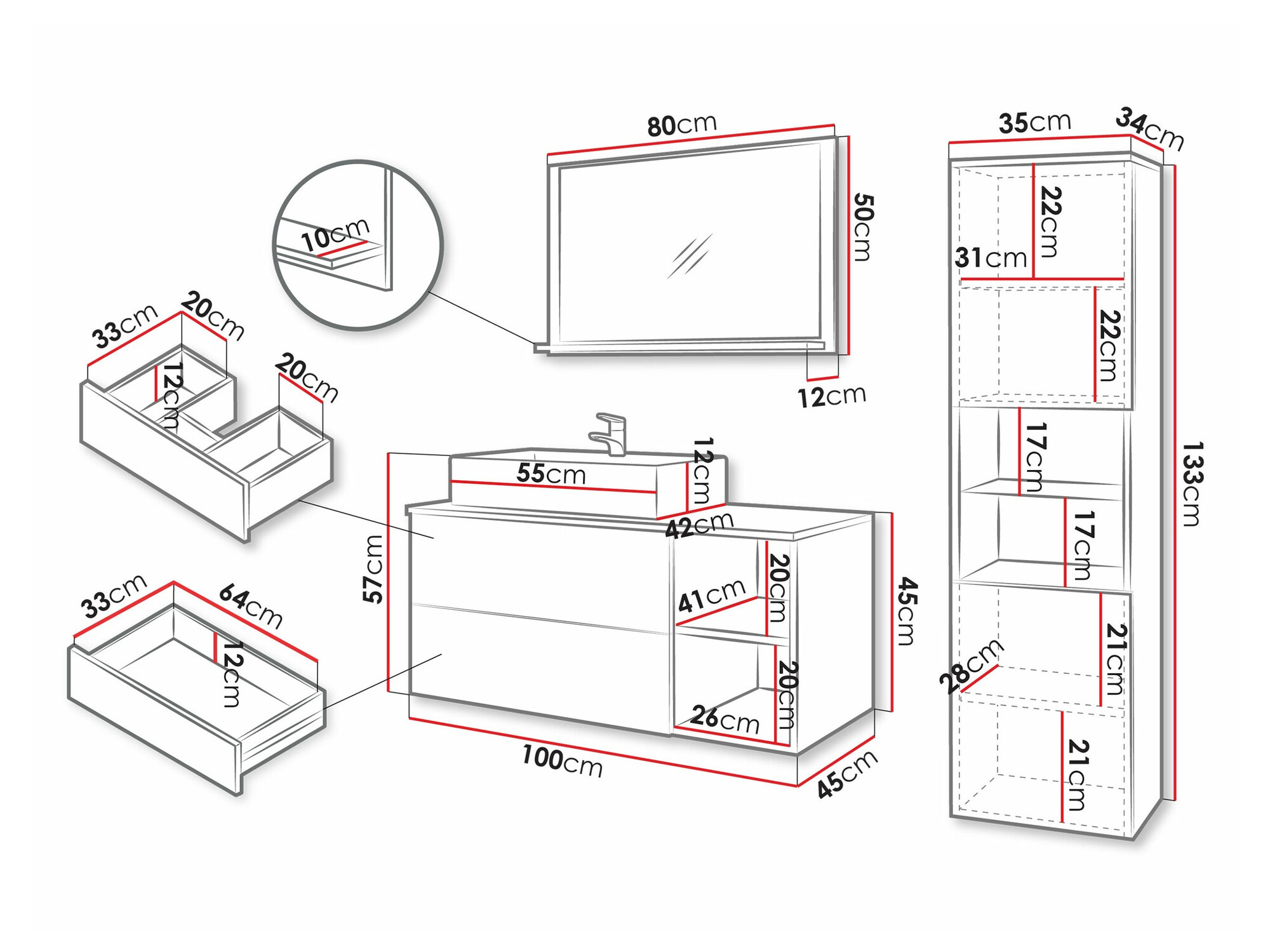 Kupaonski namještaj Nauta I (Orah + Bijeli mramor)
