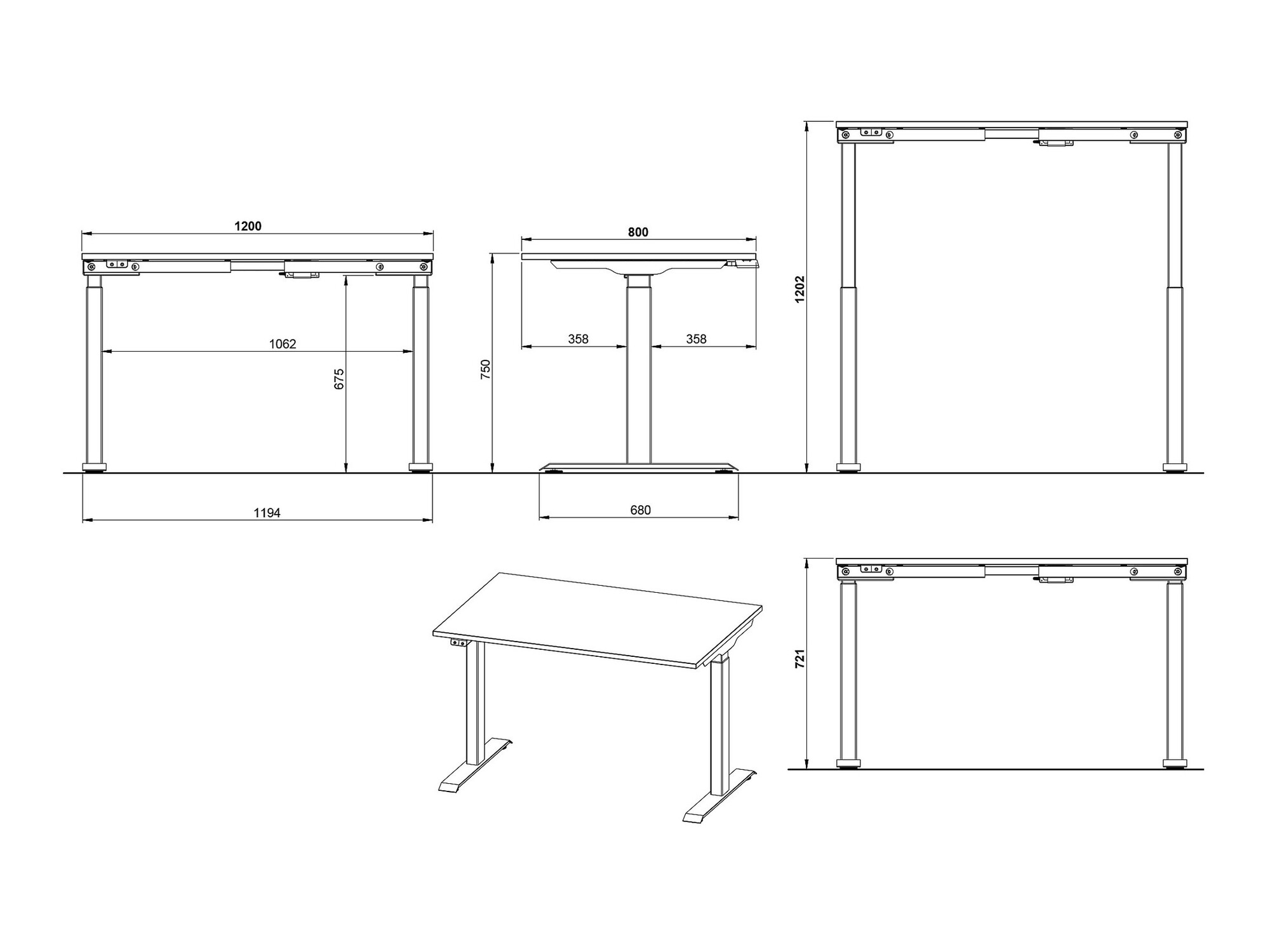 Radni stol podesiv po visini Vesbeno 104 (Grafit + Crna)