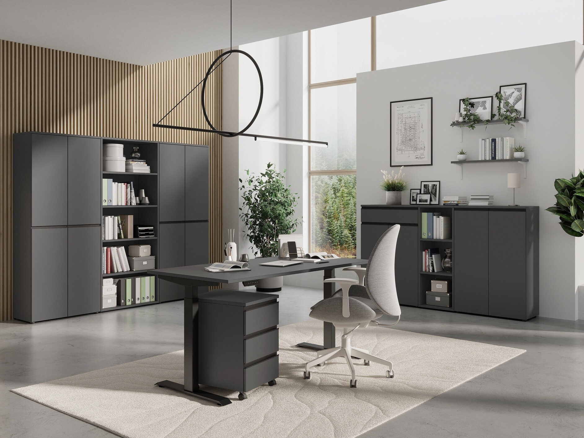 Radni stol podesiv po visini Vesbeno 107 (Grafit + Crna)