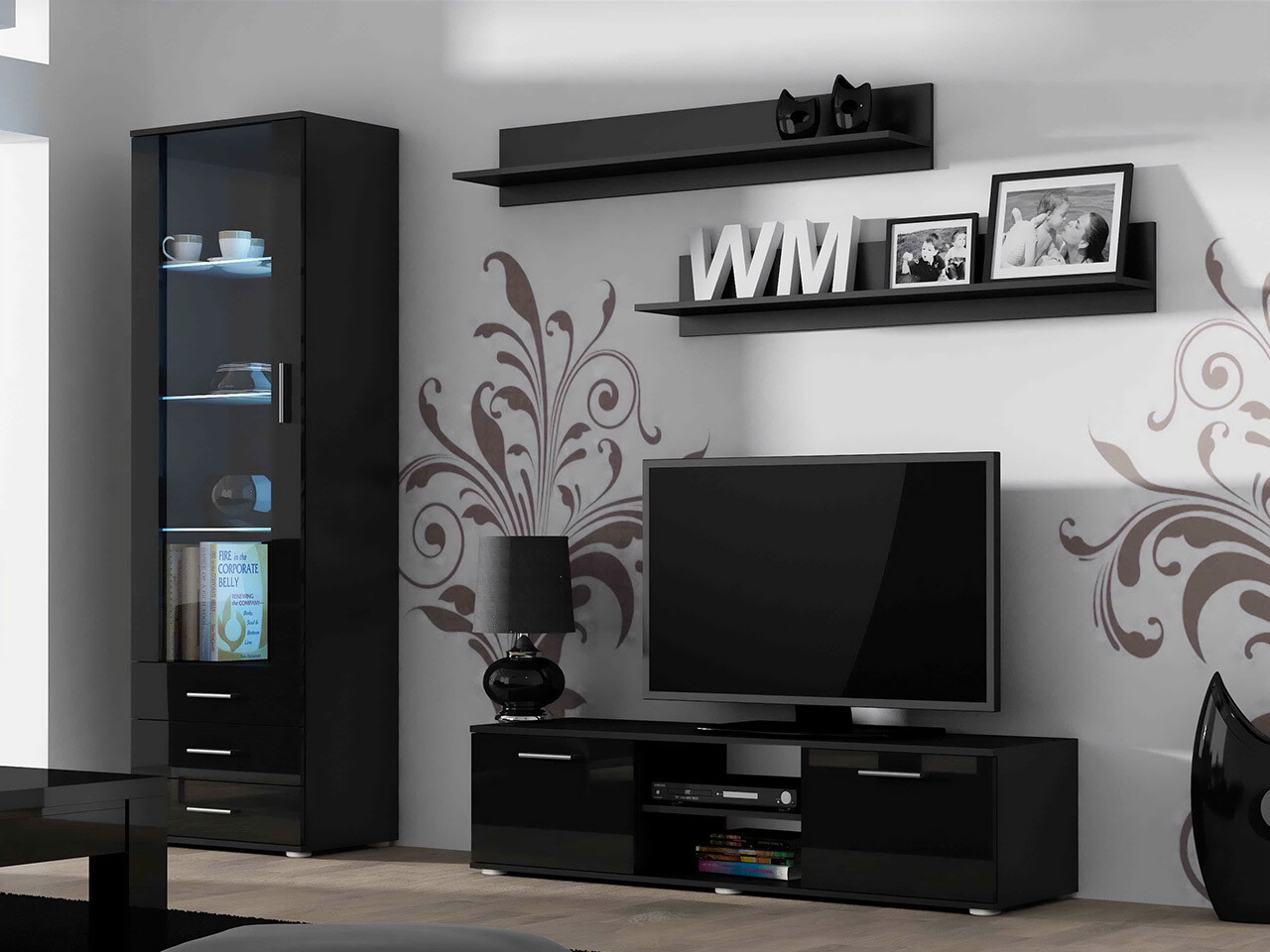 Set za dnevni boravak Tornola 110 (Crna + Sjajno crna)