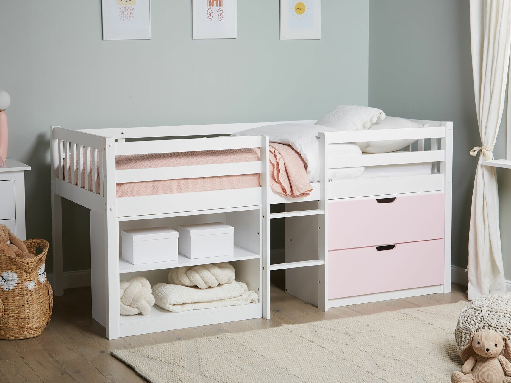 Krevet na platformi Berwyn 2199 (Bijela + Ružičasta)