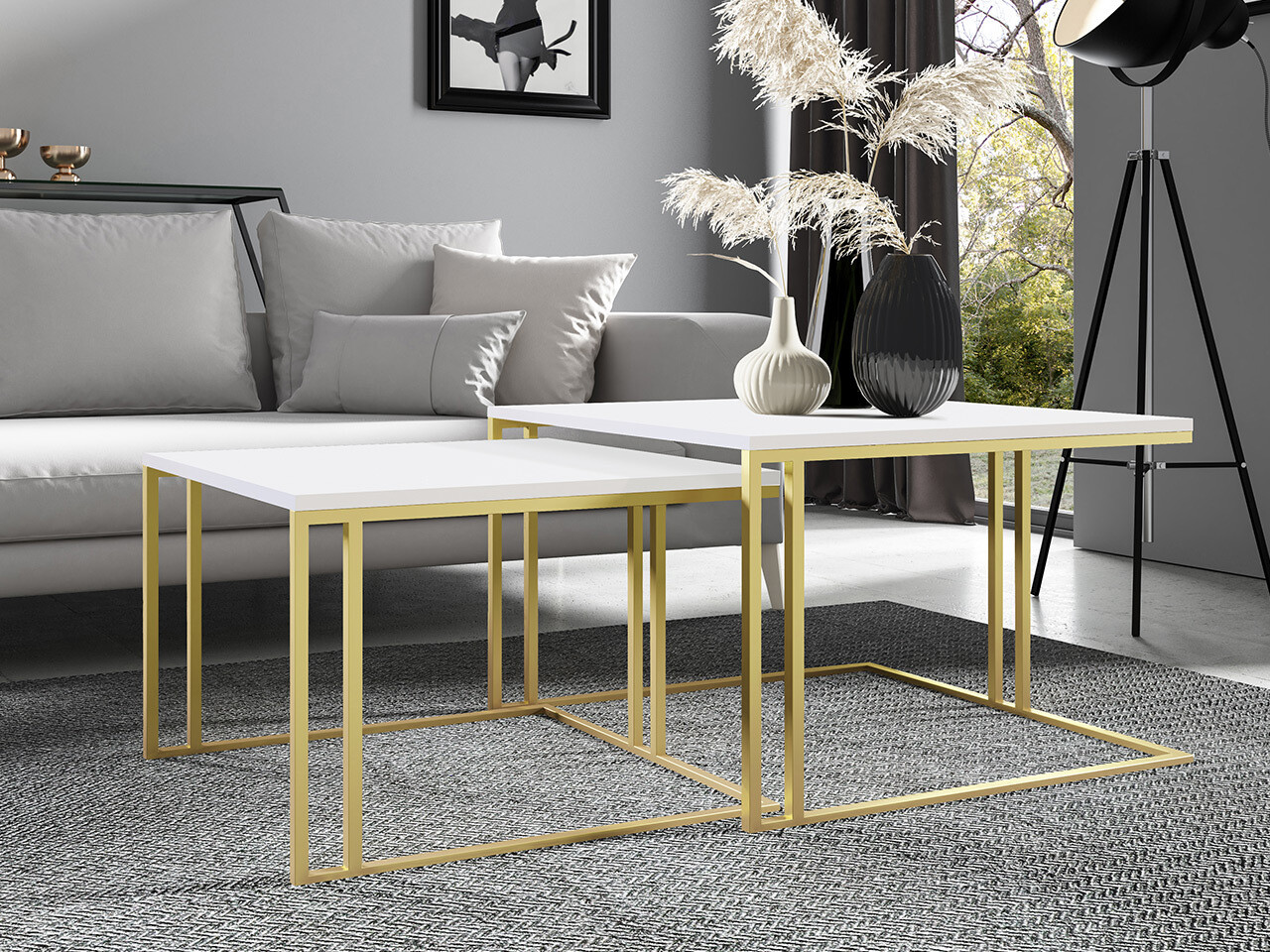 Stolići za kavu Oswego 110 (Bijela + Zlatno)