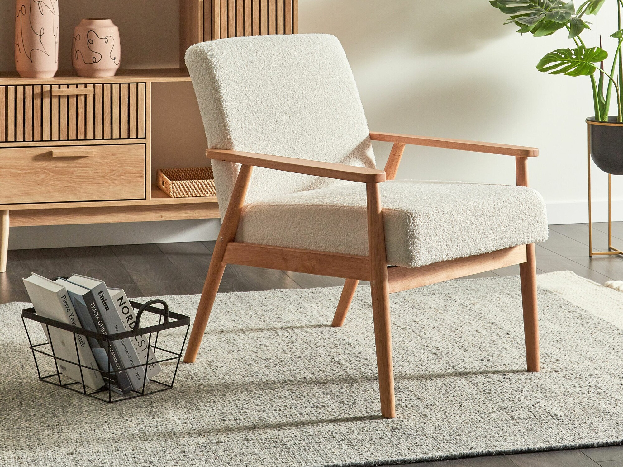 Fotelja Berwyn 2214 (Svijetlo drvo + Bijela)