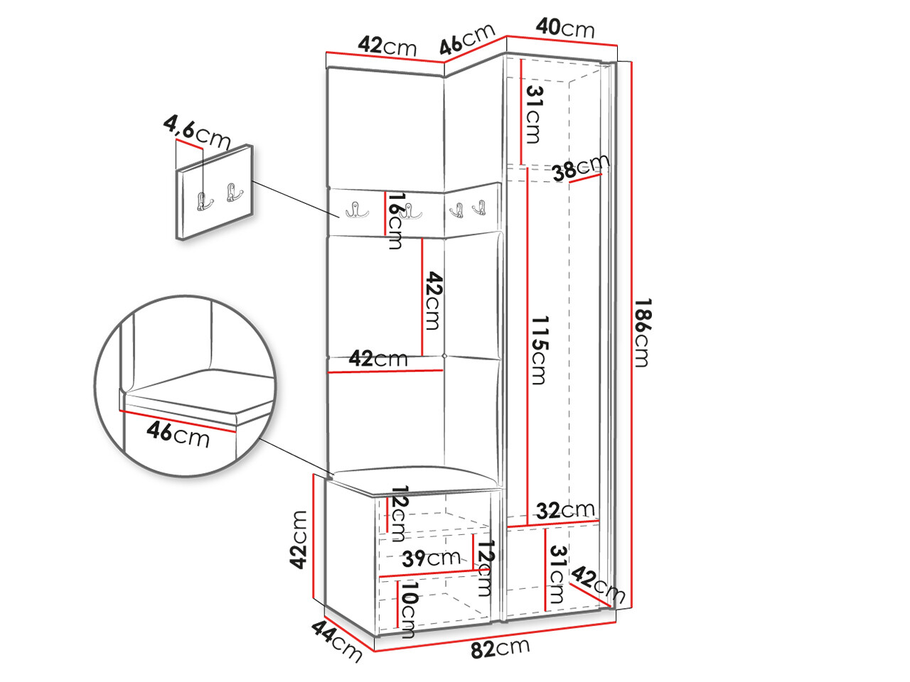 Set za hodnik Hartford 348 (Artisan hrast + Crna)