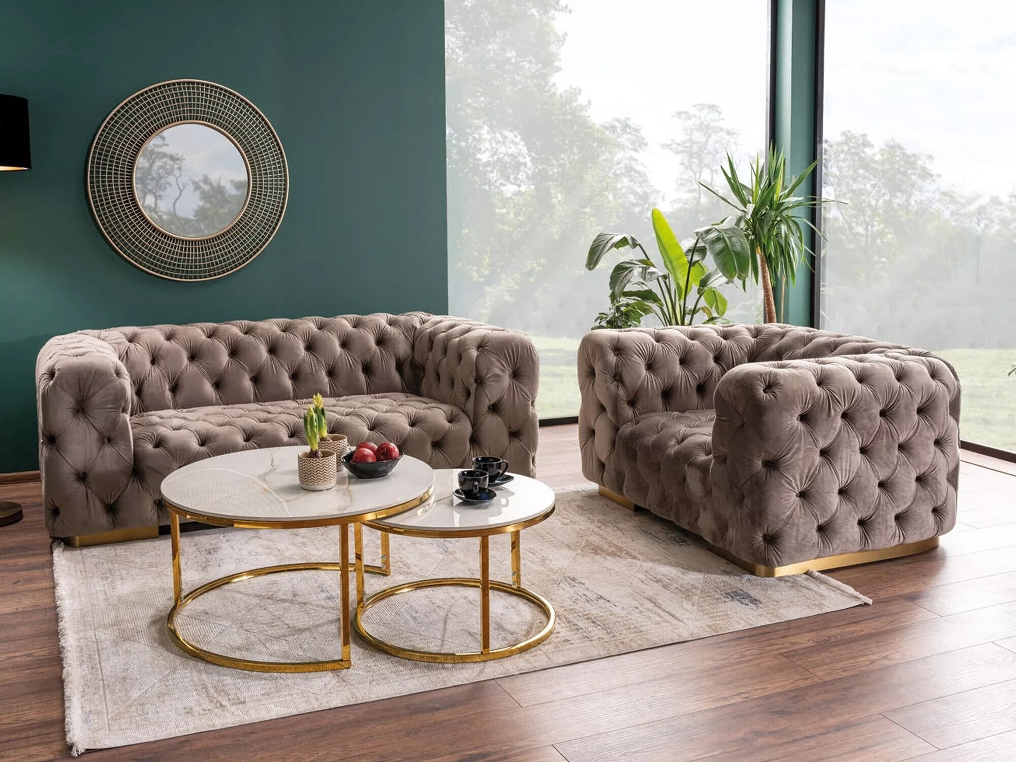 Set stolića za kavu Detroit 676 (Zlatna + Bijeli mramor)