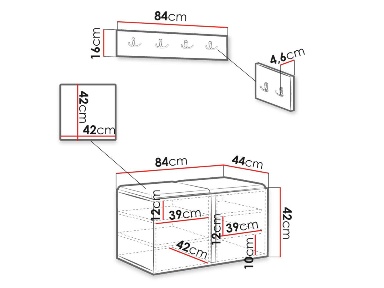 Set za hodnik Hartford 384 (Crna)