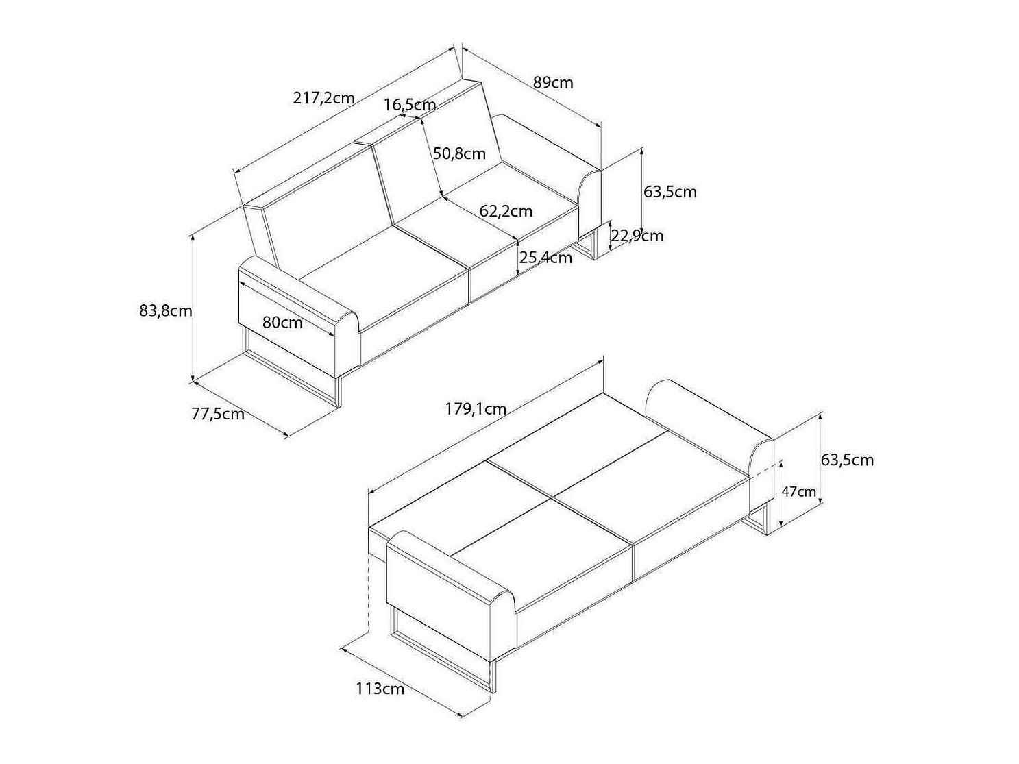 Kauč na razvlačenje CosmoLiving by Cosmopolitan 125 (Crna + Zelena)