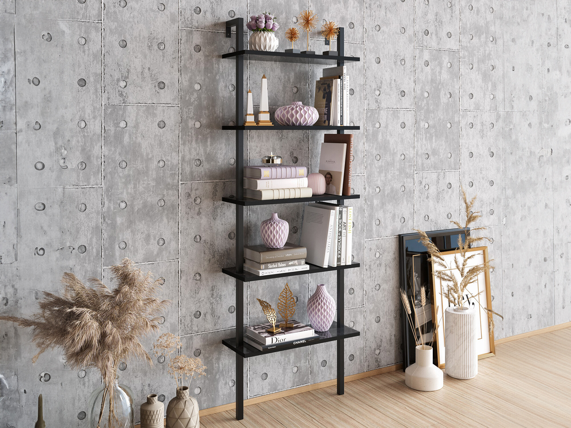 Polica Kailua 1027 (Crna + Crni mramor)