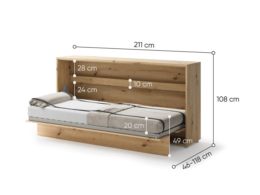 Zidni krevet Concept Pro Lenart Levfere 115 (Hrast Artisan)