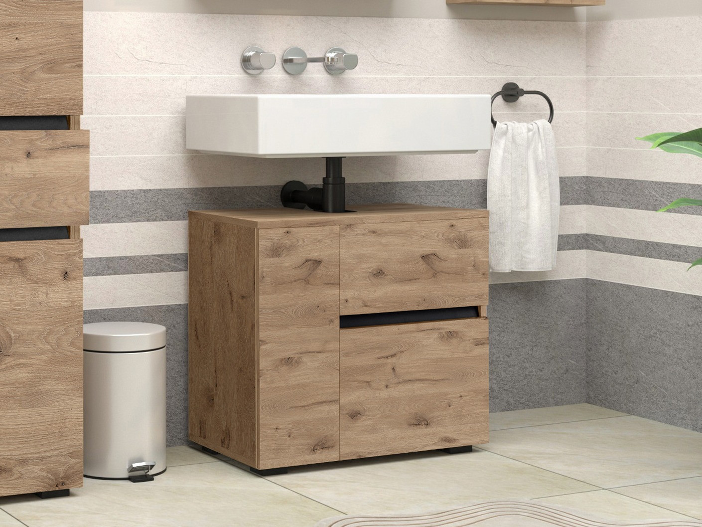 Samostojeći kupaonski ormarić za umivaonik Soncamu 108 (Hrast)