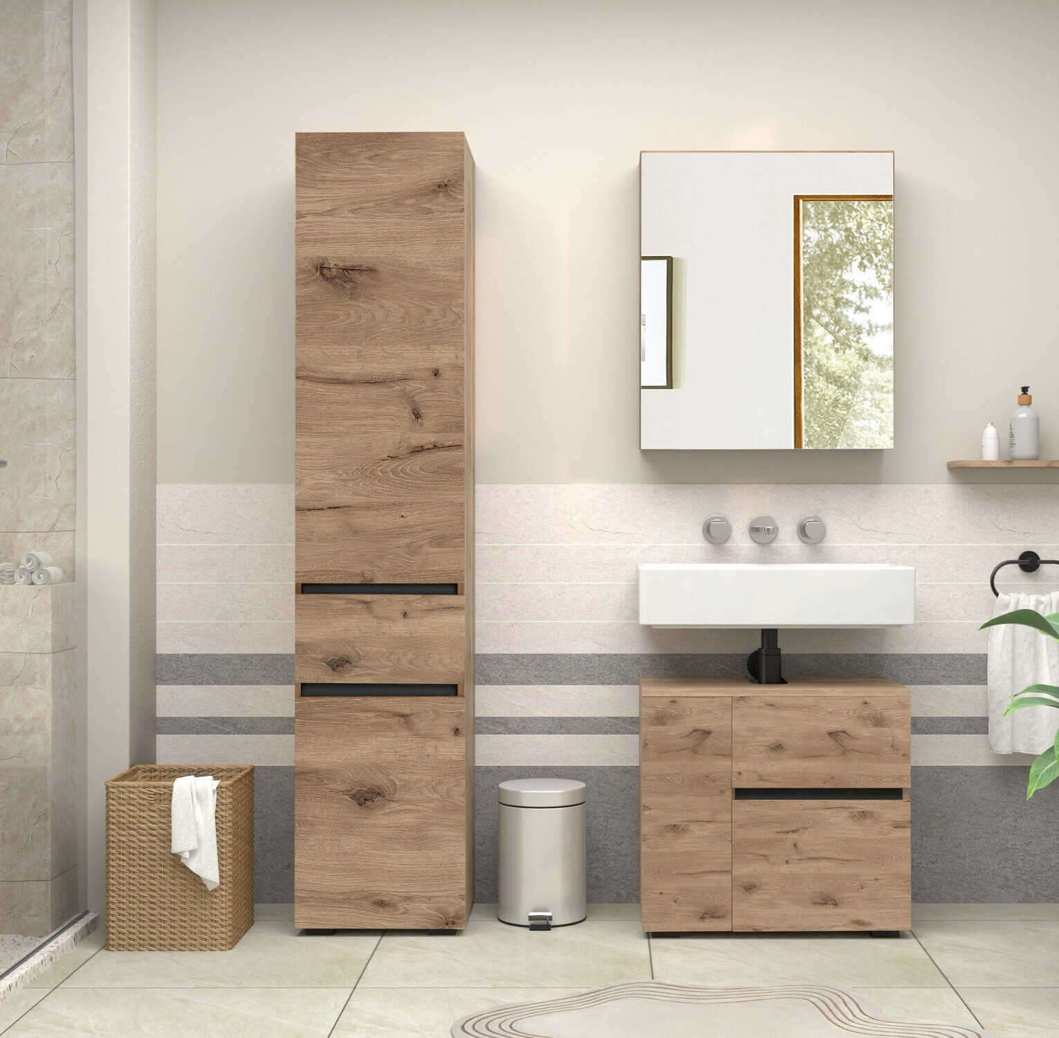 Samostojeći kupaonski ormarić za umivaonik Soncamu 108 (Hrast)