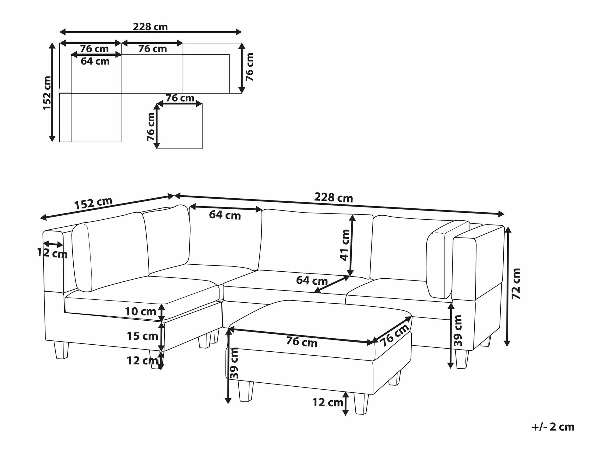 Modularna kutna garnitura Elbmeli 108 (Smeđa)