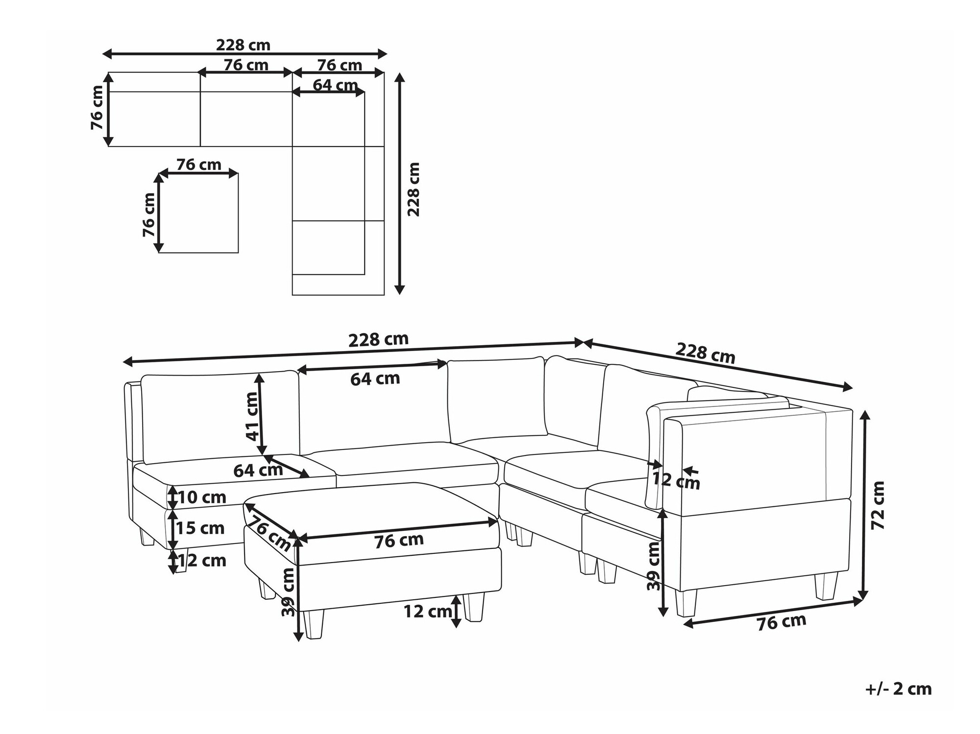 Modularna kutna garnitura Elbmeli 109 (Crna)