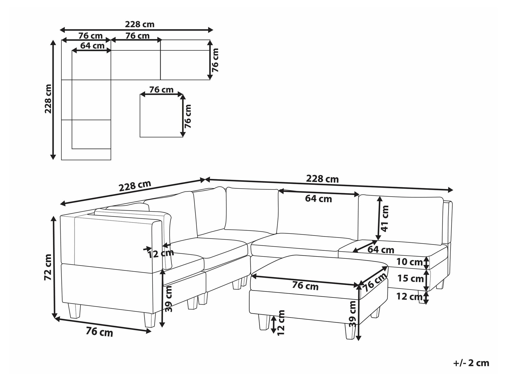 Modularna kutna garnitura Elbmeli 109 (Crna)