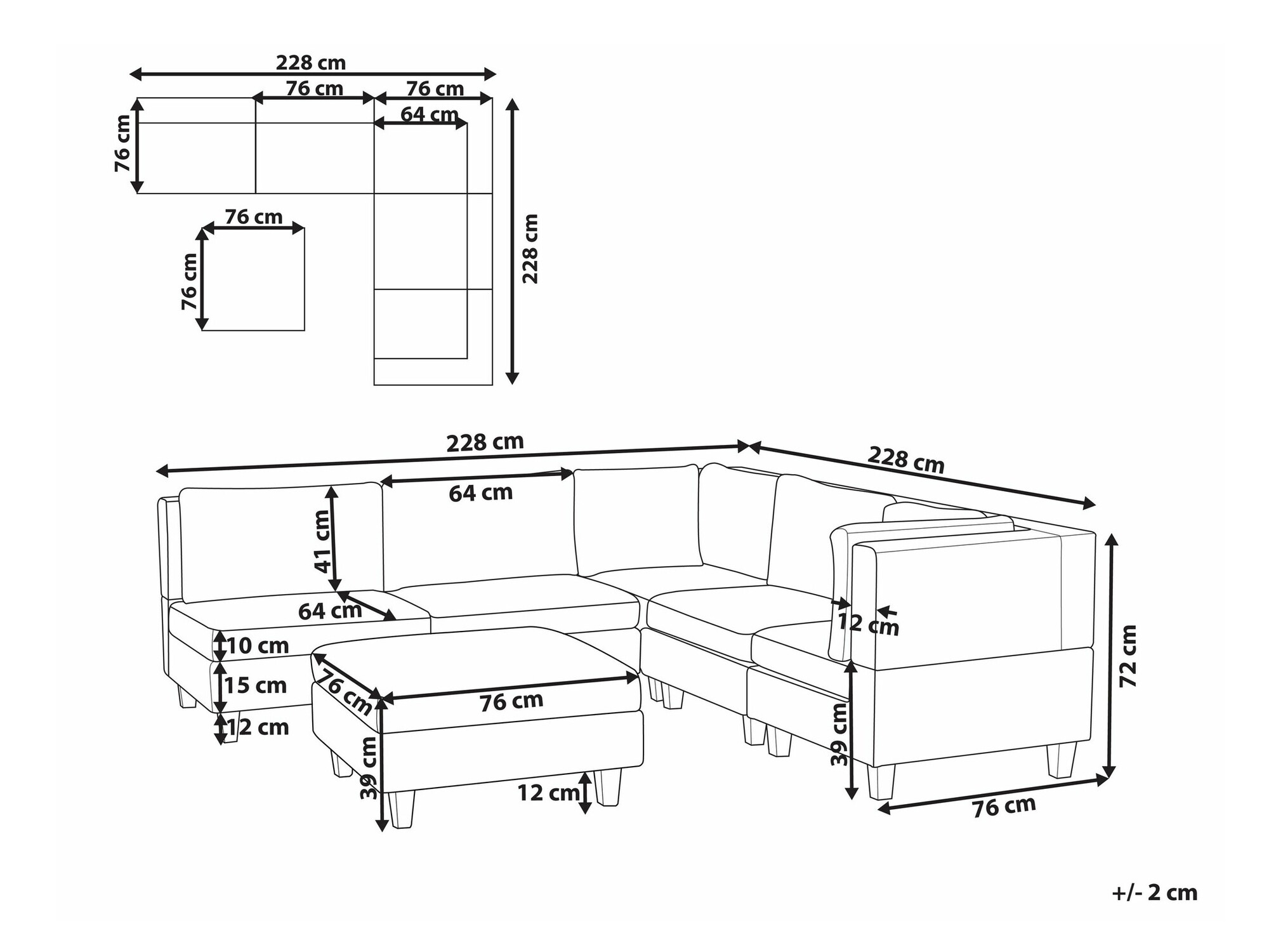 Modularna kutna garnitura Elbmeli 109 (Smeđa)