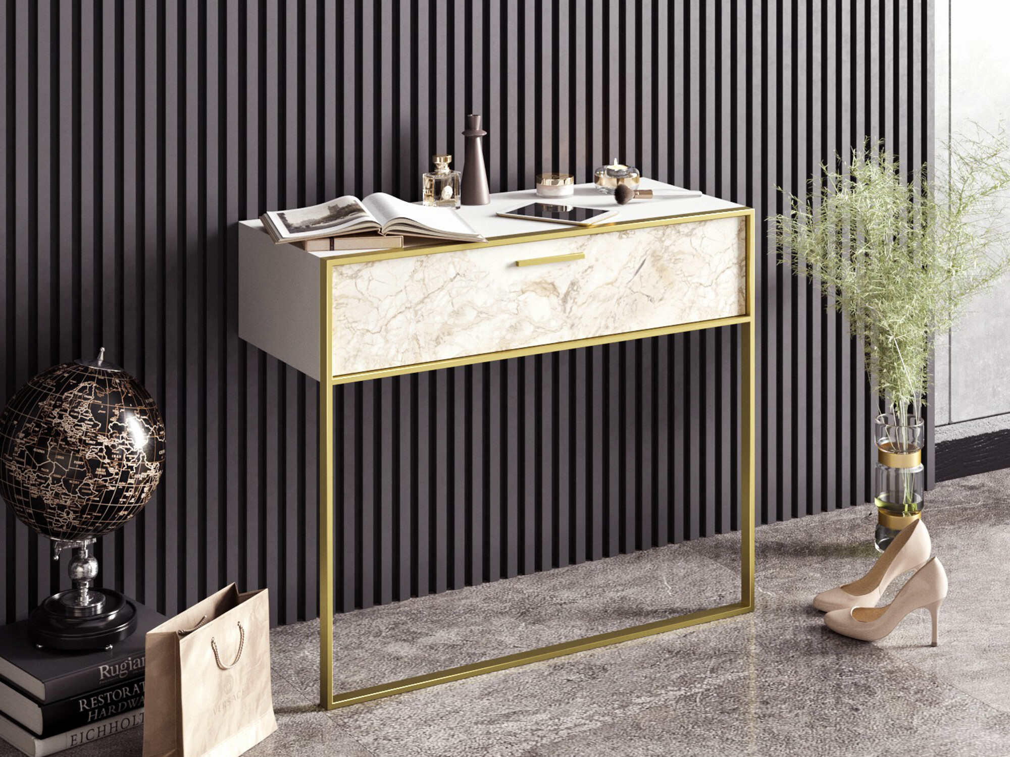 Konzola Kailua 907 (Bijela + Bijeli mramor)